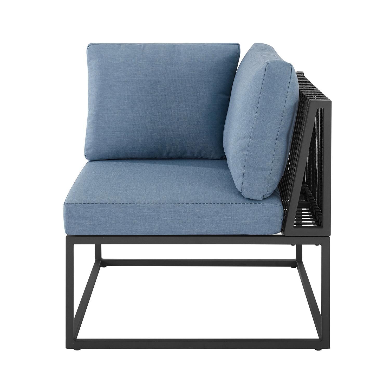 Ultimate Patio Chesterview Steel Patio Corner Sectional Club Chair W/ Blue Cushions - Right Side View thumbnail