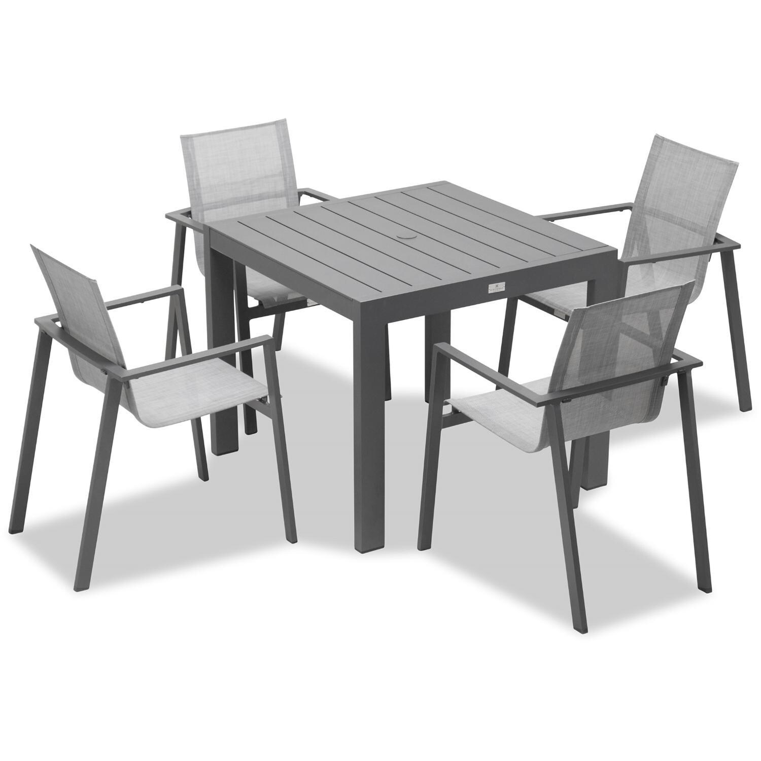 Spring Bay 4 Seat Dining Set in Slate - Angled View From Above - White Background thumbnail