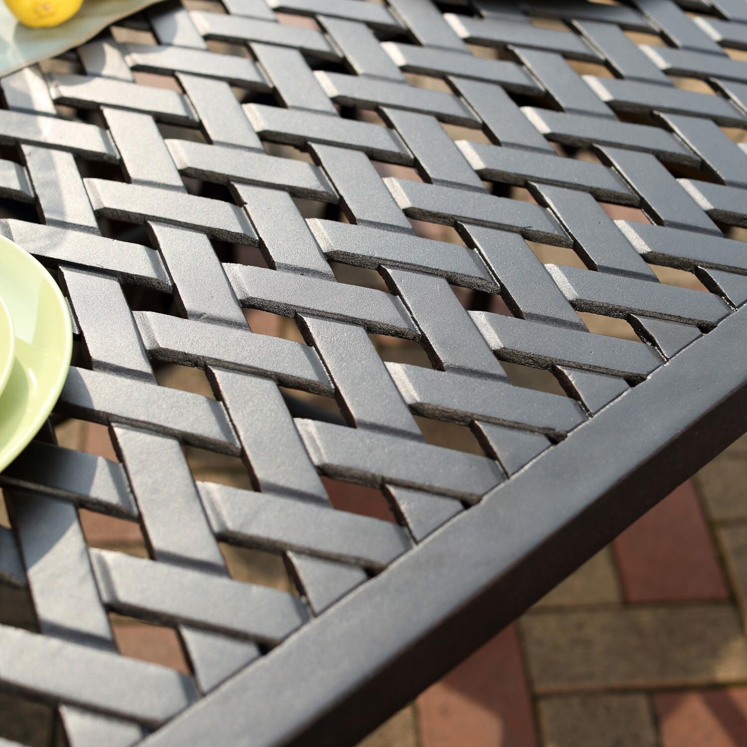 Darlee 201630-9PC-30SLD Ocean View 9 Piece Cast Aluminum Patio Dining Set W/ 92 X 42 Inch Rectangular Table & Sesame Cushions - Table Detail thumbnail