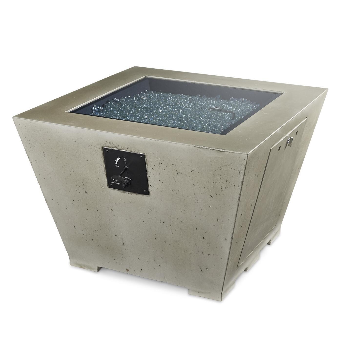 Cove 37 Inch Direct Spark Ignition Square GFRC Concrete Propane Fire Bowl in Natural Gray By The Outdoor GreatRoom Company - Cover - White Background thumbnail