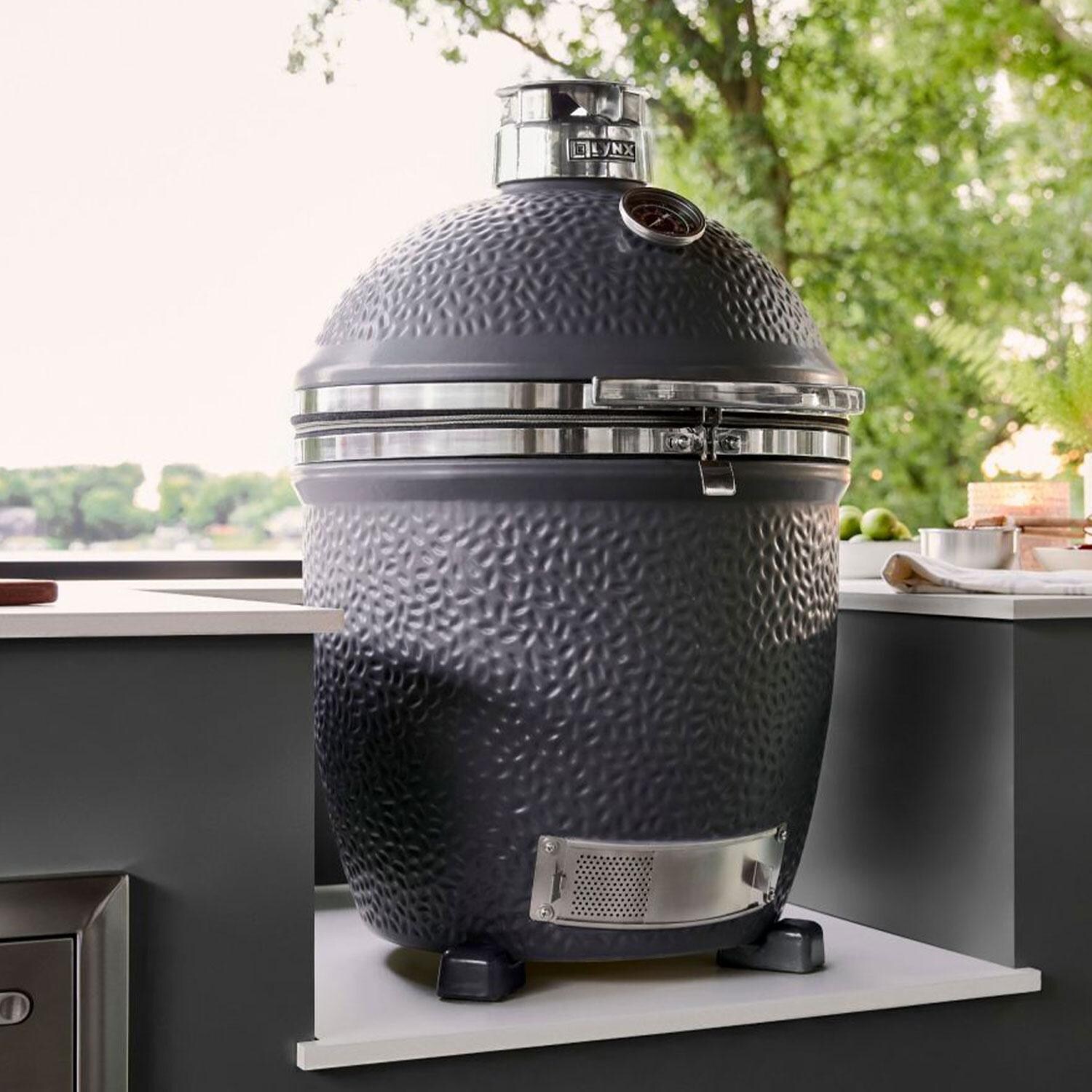 Lynx LCGRMG 18 Inch Built-In Ceramic Kamado Charcoal Grill - Matte Gray - Island Insert - Left Side View - Lifestyle thumbnail