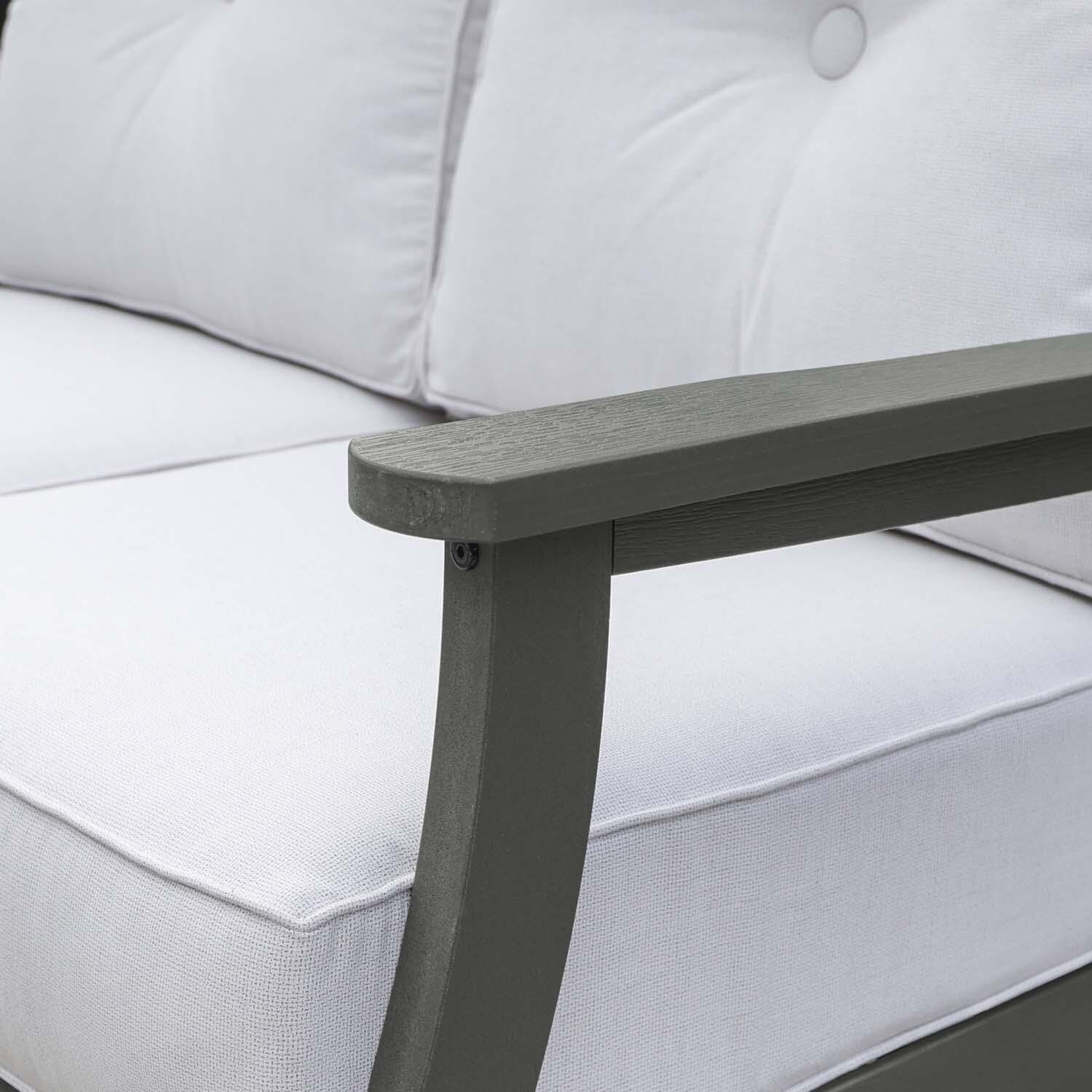 Blushing Bay 2 Person Recycled Plastic Loveseat in Bliss Linen/Coastal Teak by Lakeview Outdoor Designs - Detail thumbnail