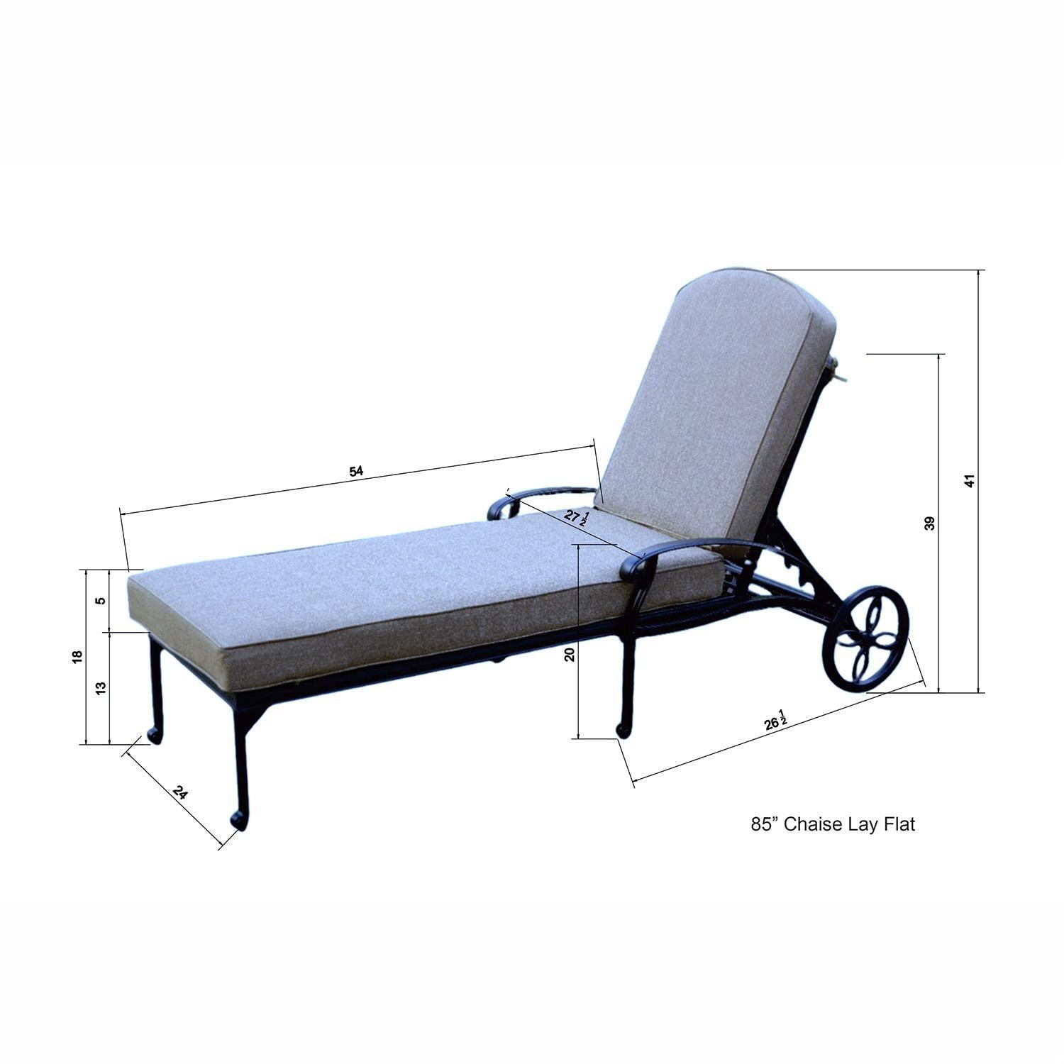  Darlee Elisabeth 3 Pc Cast Aluminum Chaise Lounge Set w/ 24 Inch Ice Bucket End Table & in Antique Bronze/Beige Canvas - Chaise Dimensions - Dimensional thumbnail