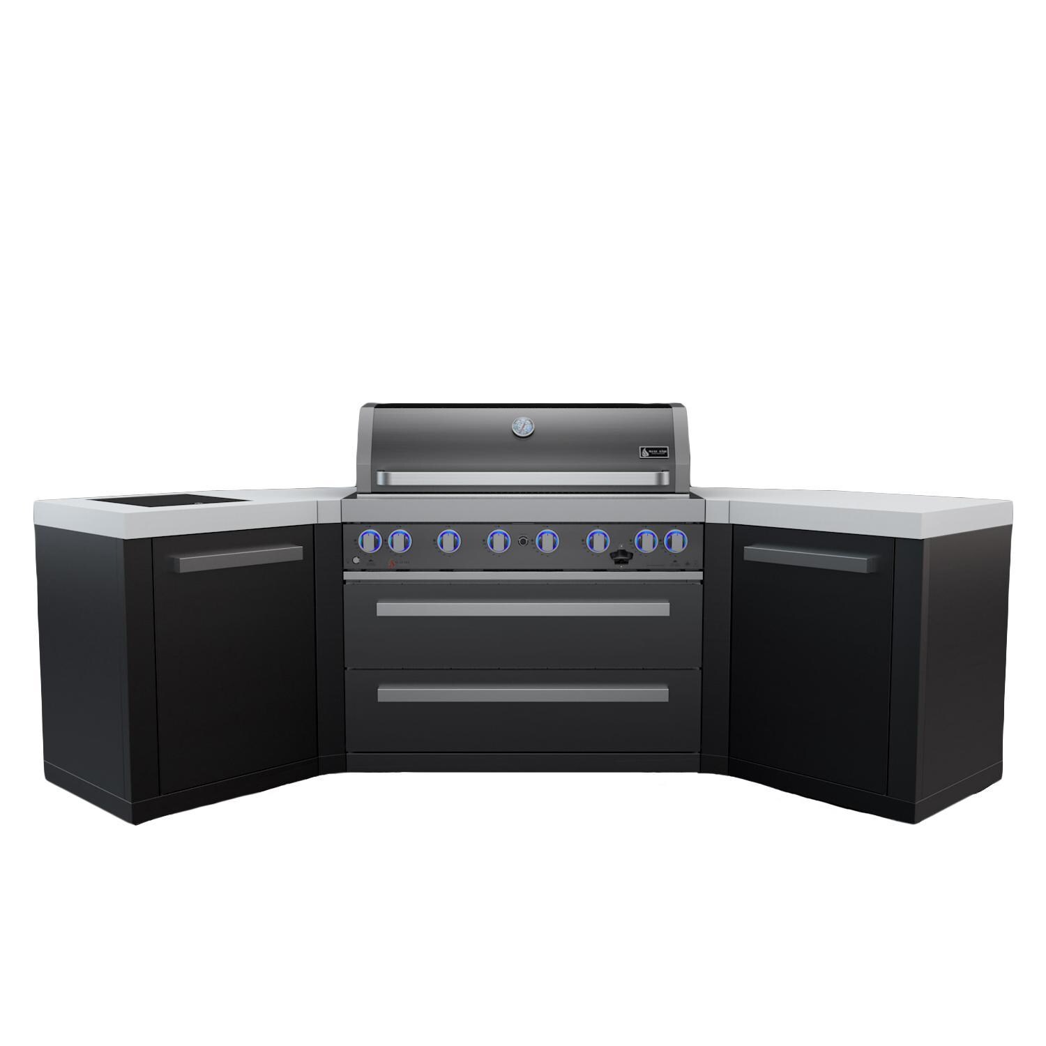 Mont Alpi - MAi805-BSS45C - Black Stainless Steel 45 Degree Gas Island Grill W/ Infrared Side Burner & Rotisserie Kit - White Background thumbnail