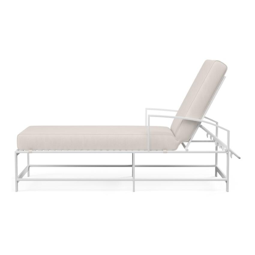 Bristol Aluminum Chaise Lounge w/ Self Welt in White/Canvas Natural by Sunset West - Side View - White Background thumbnail