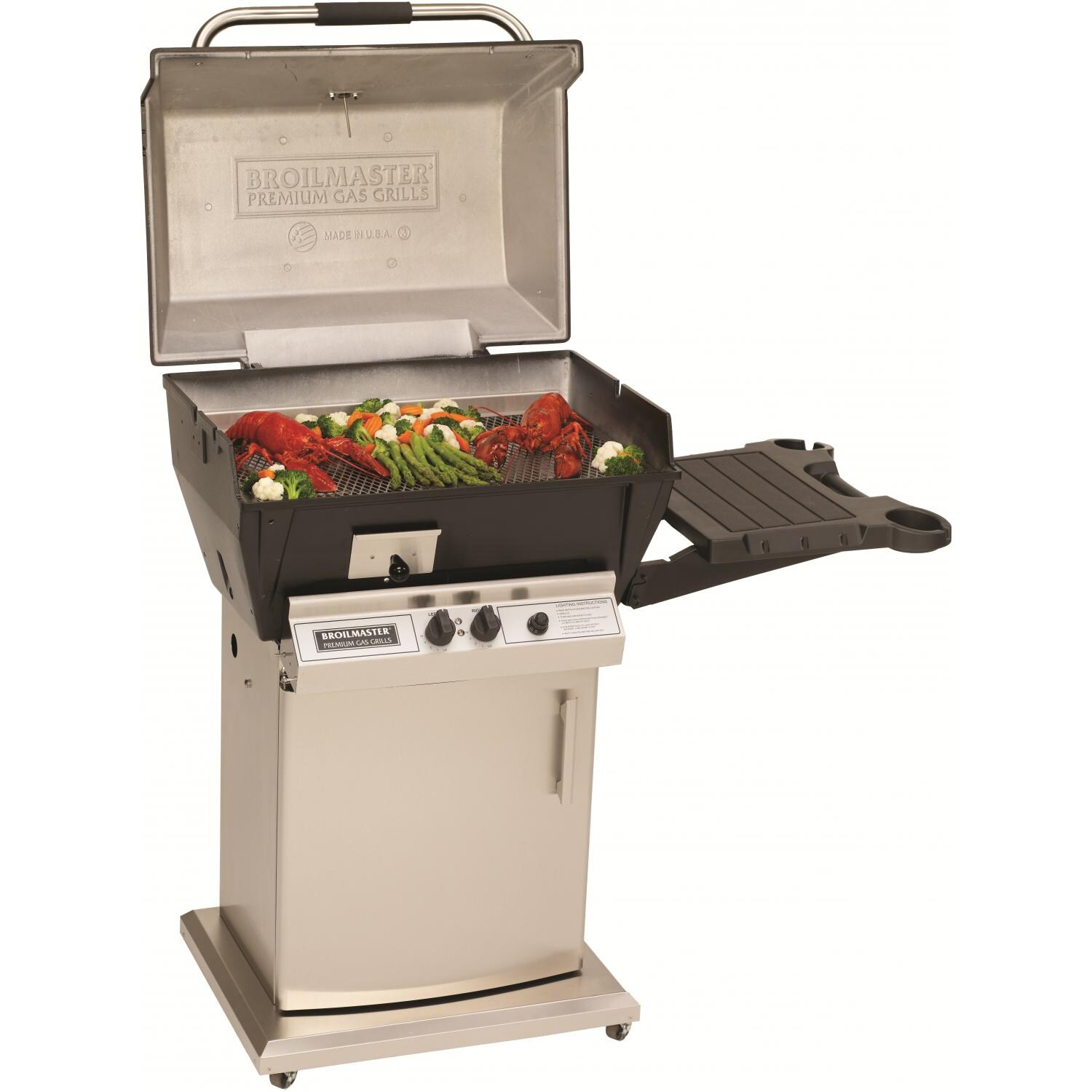 Broilmaster Q3X Qrave Propane Gas Grill On Stainless Steel Storage Cart thumbnail