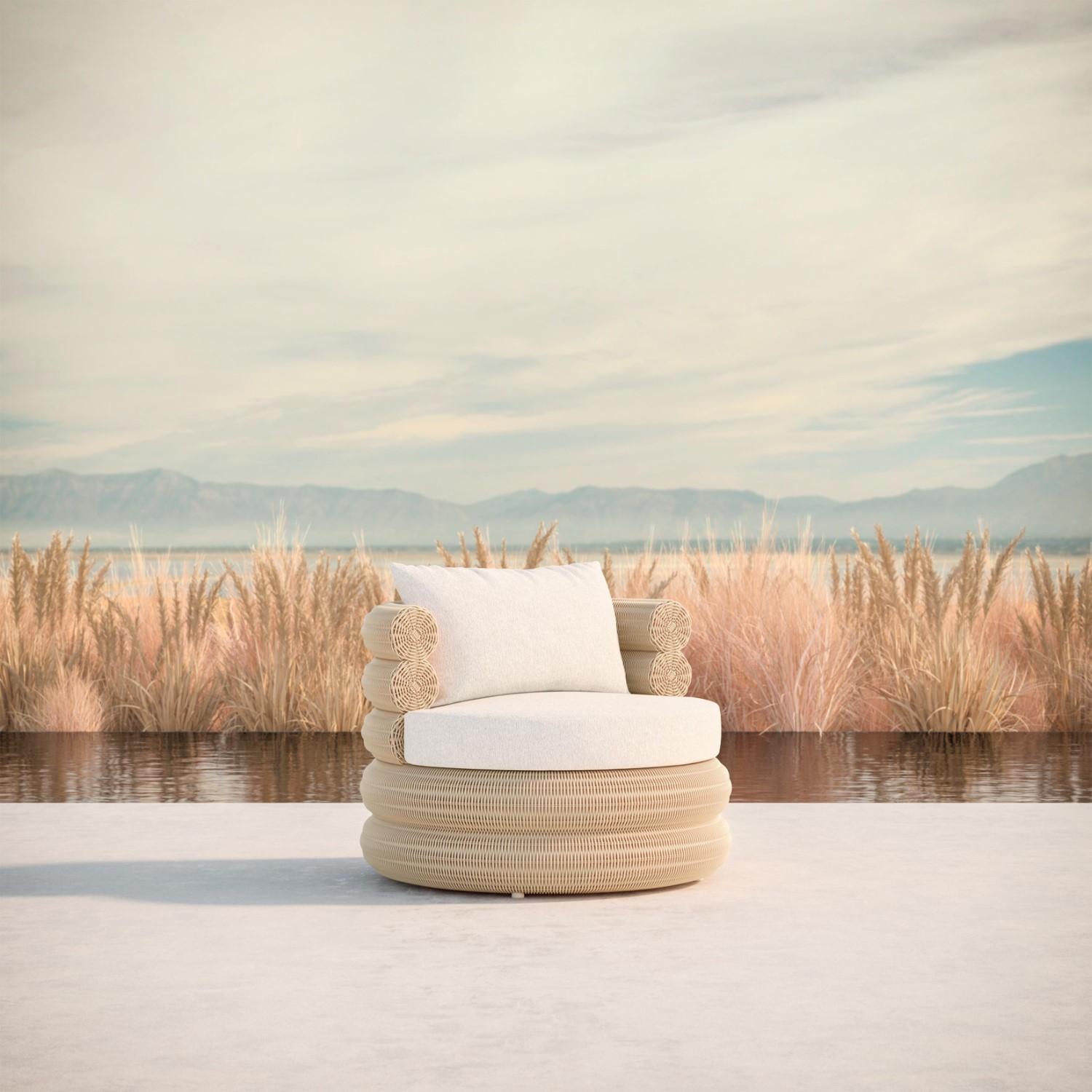 Texoma Wicker Swivel Club Chair in Almond/Cloud by Azzurro Living