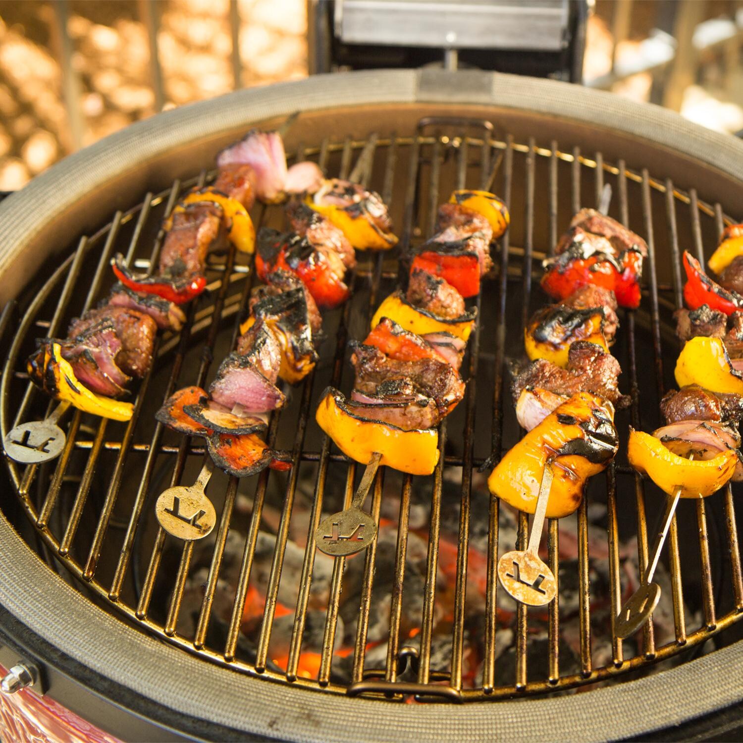 14-Inch Flat Blade Stainless Steel BBQ Skewers - Kamado Grilled Shish Kabobs  thumbnail