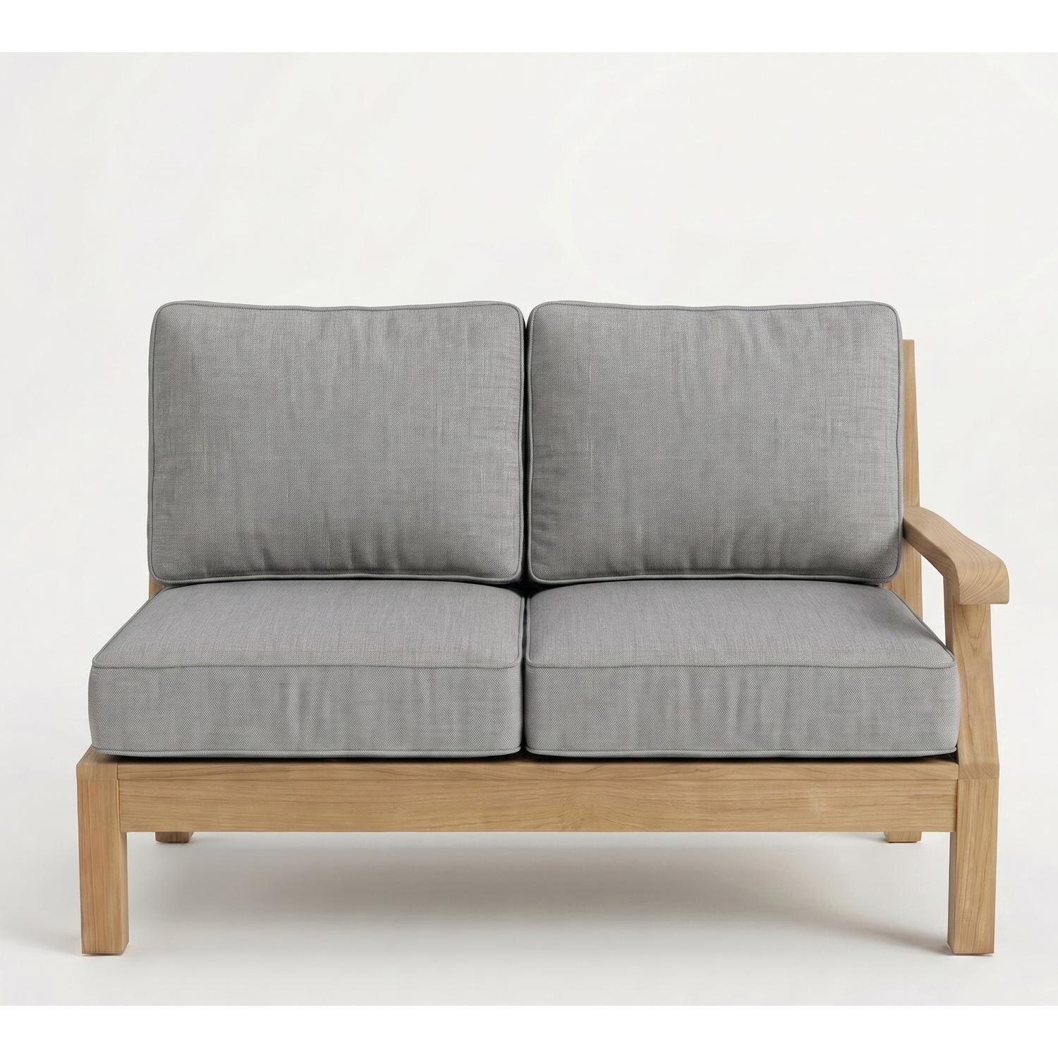 Royal Teak Collection MIA2RAFG Miami Teak Right Arm Loveseat w/ Sunbrella Cushions in Canvas Granite - Right Arm Loveseat - White Background thumbnail