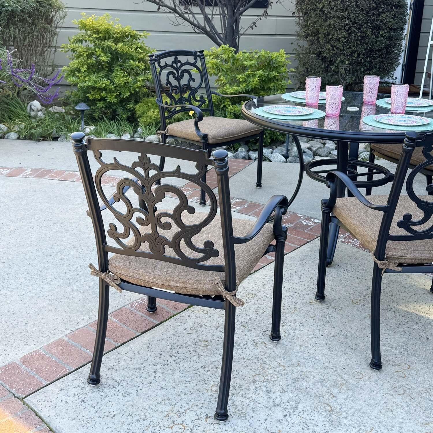 Santa Barbara 5 Pc Aluminum Dining Set in Antique Bronze/Sesame by Darlee - Chair Back - Detail thumbnail