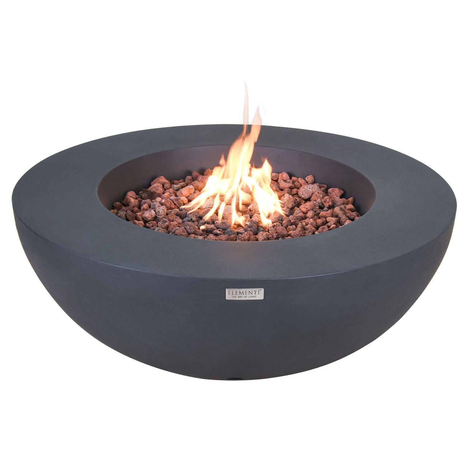 Lunar Bowl 40 Inch Round Concrete Natural Gas Fire Bowl in Dark Gray By Elementi - Display - White Background thumbnail