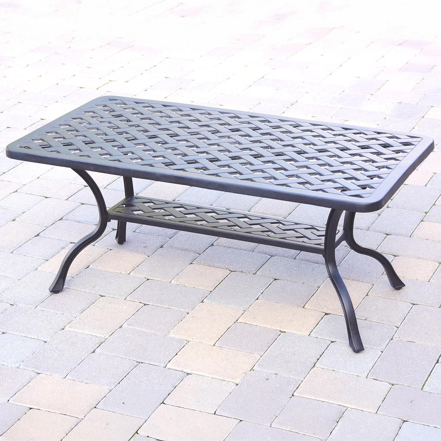 Darlee Nassau 4-Piece Patio Sofa Conversation Set with Cushions and 21 X 42 Inch Rectangular Coffee Table - Table - Lifestyle thumbnail