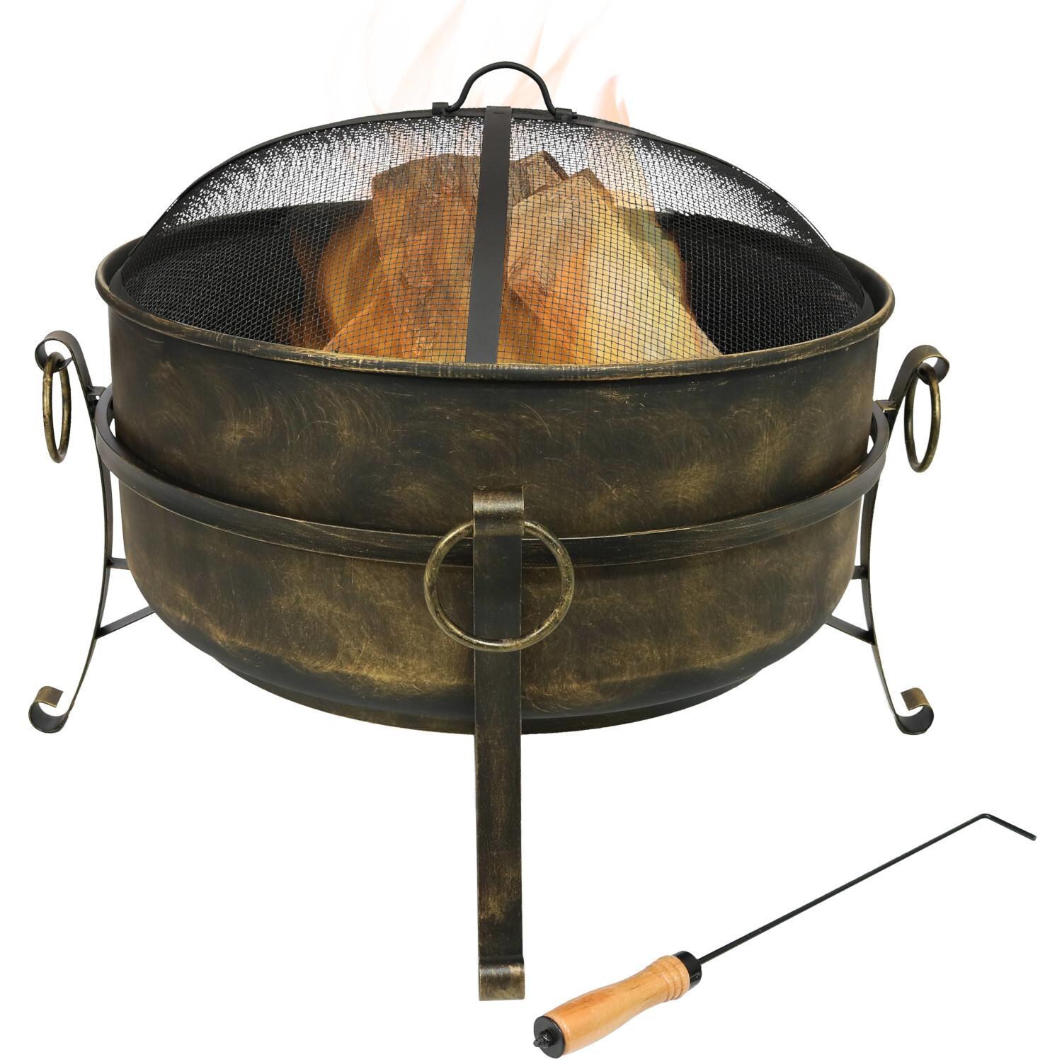 Ultimate Patio 24-Inch Steel Cauldron Wood Burning Fire Pit - In Use thumbnail