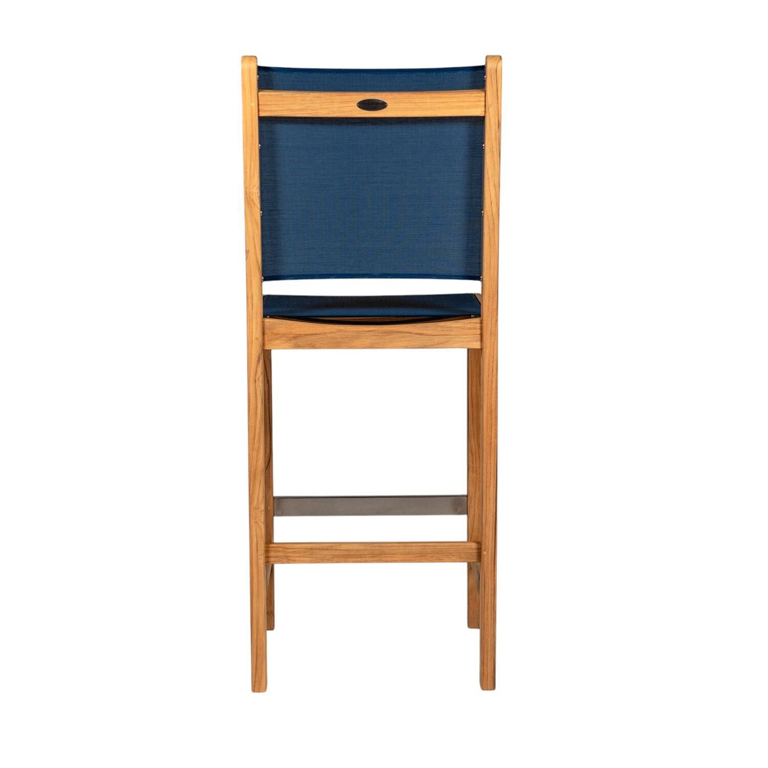 Royal Teak Collection BARNS Legacy Teak Sling Bar Stool in Navy - Back - White Background thumbnail