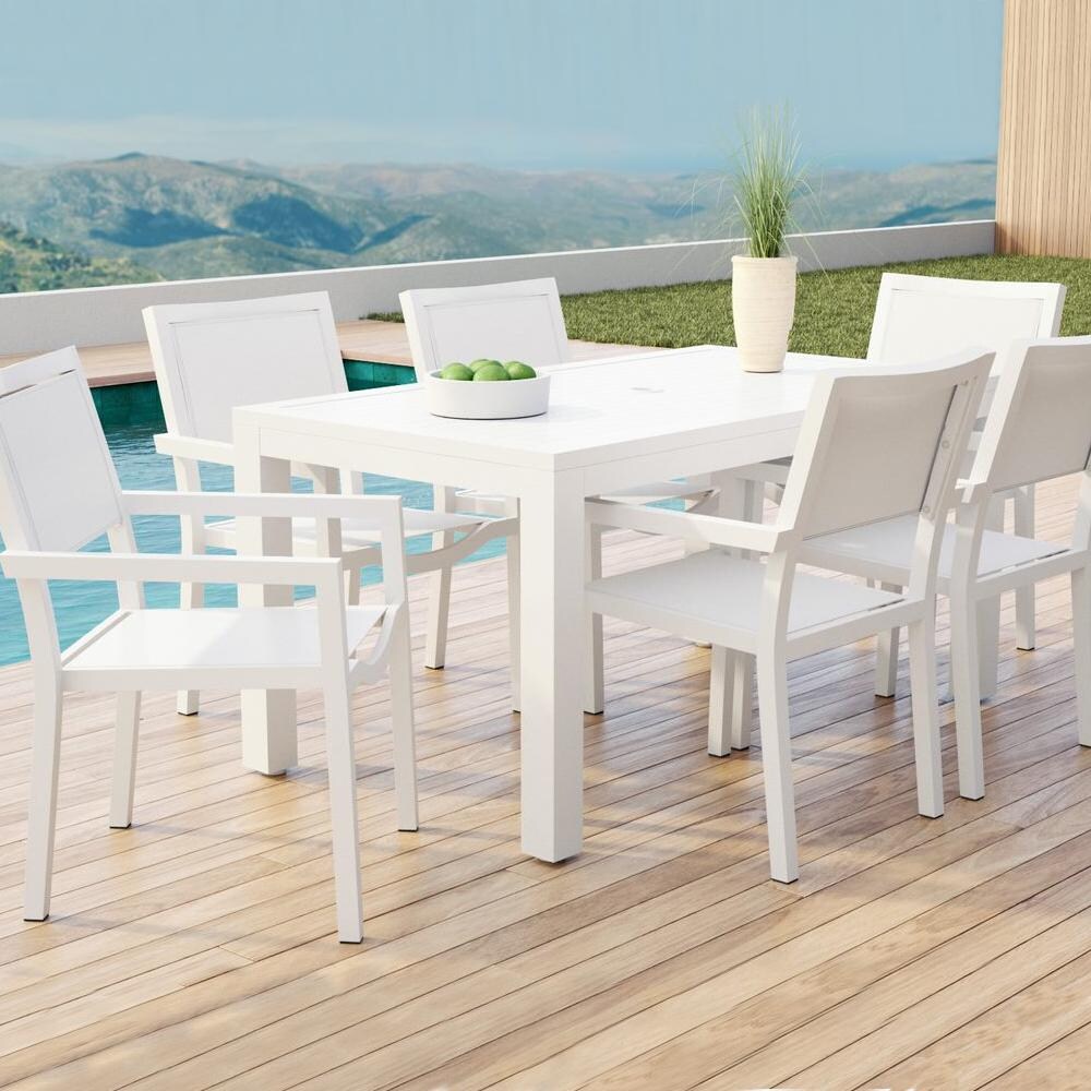 Sunset West Naples 7 Piece Aluminum Patio Sling Dining Set W/ Dining Table & Phifertex Frost Slings