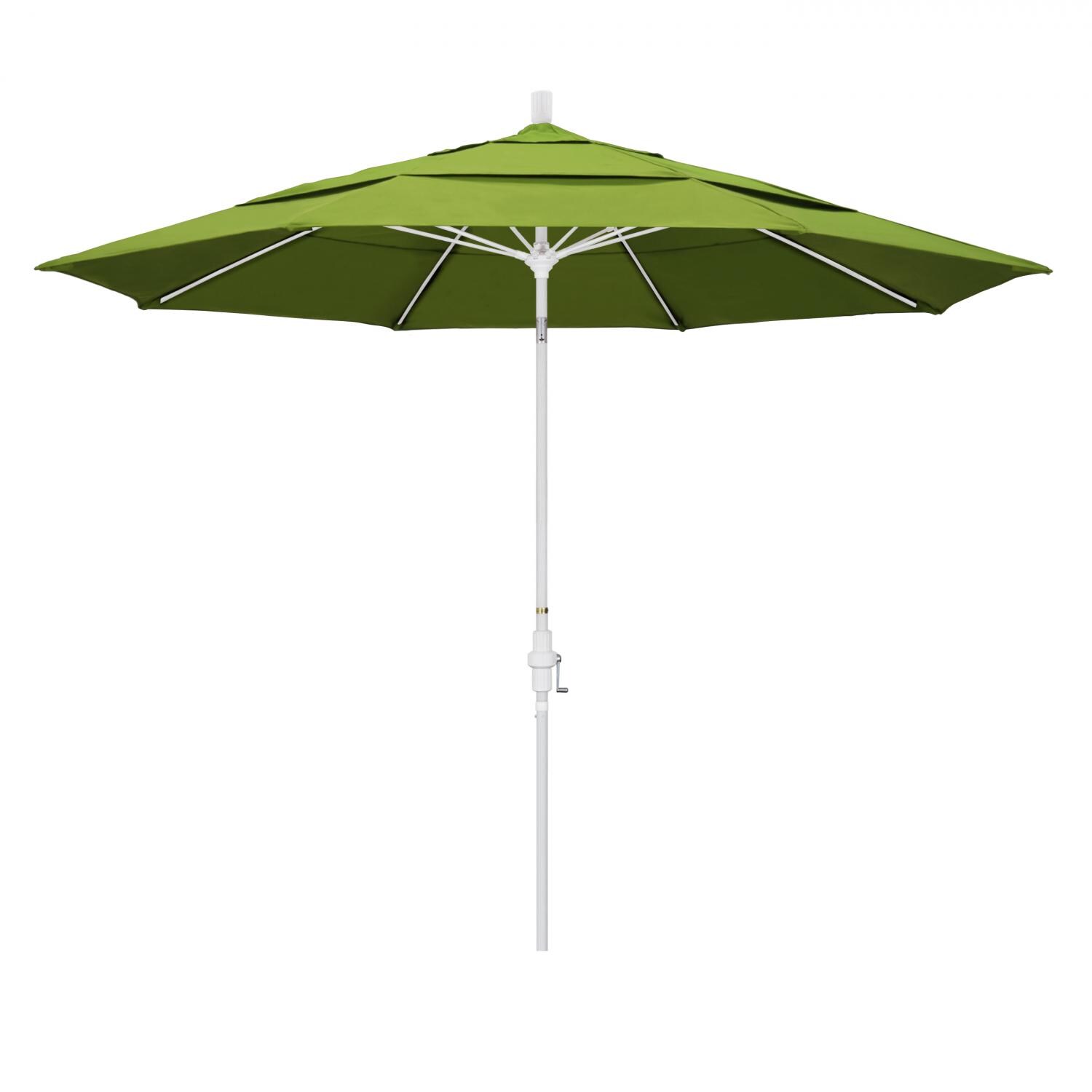 California Umbrella 11 Ft Octagonal Aluminum Collar Tilt Patio Umbrella W/ Crank Lift & Fiberglass Ribs - Matted White Frame / Sunbrella Canvas Macaw Canopy thumbnail