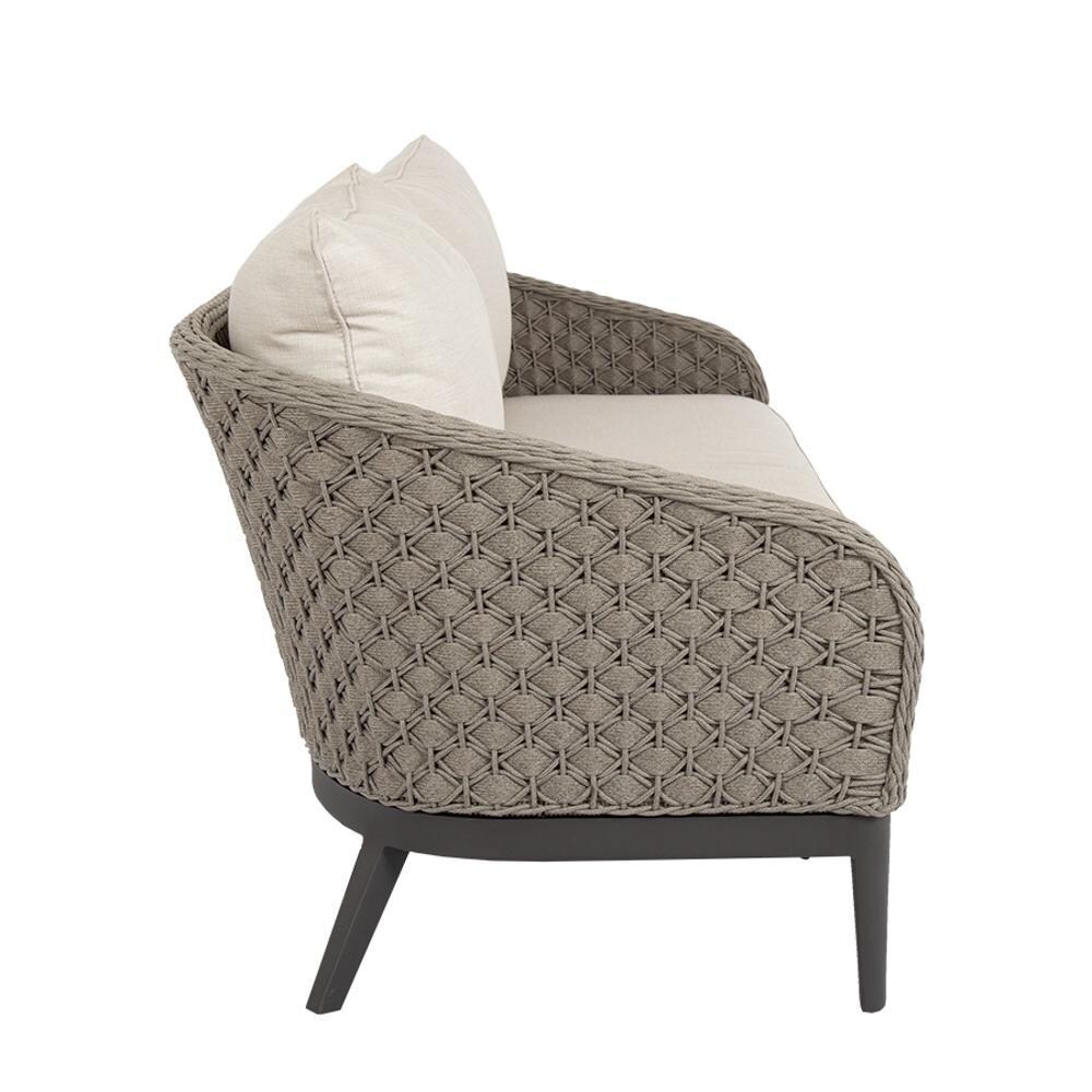 Sunset West - 4501-23-57005 - Marbella Rope & Aluminum Patio Sofa W/ Sunbrella Echo Ash Cushions - Side View - White Background thumbnail
