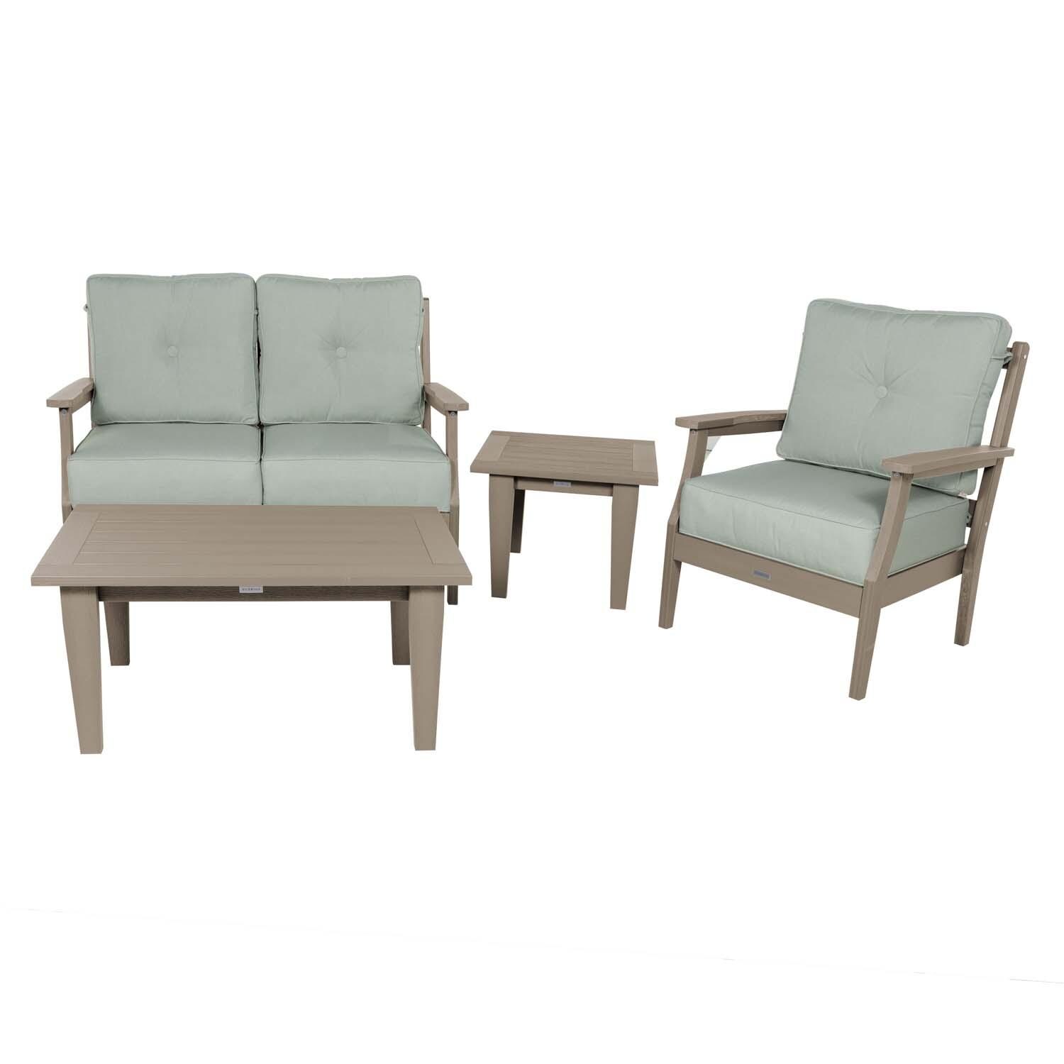 Blushing Bay 4 Pc Recycled Plastic Seating Set in Canvas Seasalt/Woodland Brown by Lakeview Outdoor Designs - Front View - White Background thumbnail