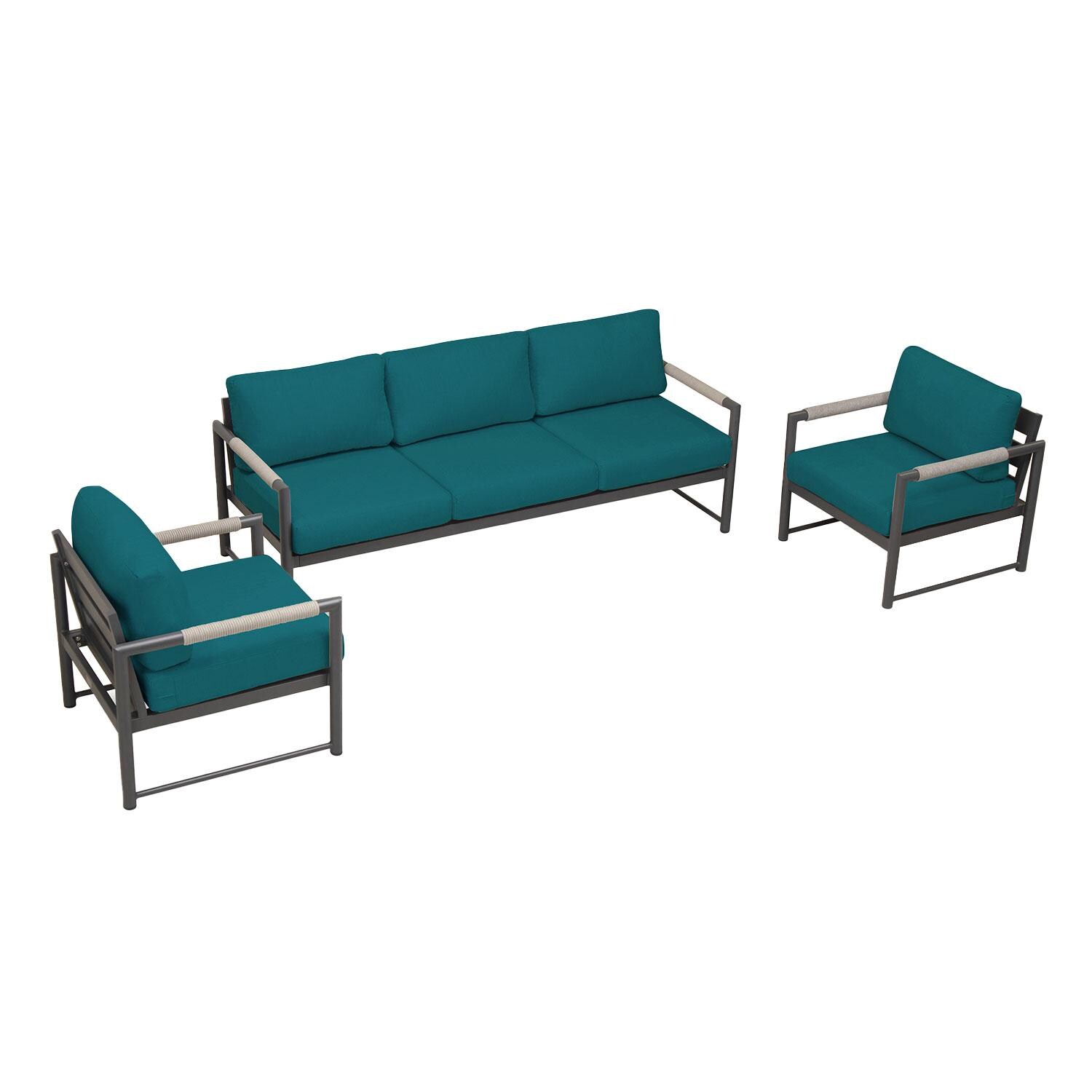 Lakeview AVEBAY-SL-PG-SET141-PC Avenue Bay Slate/Pebble Gray 3 Pc Sofa Club Chair - Spectrum Peacock - Overhead View - White Background thumbnail