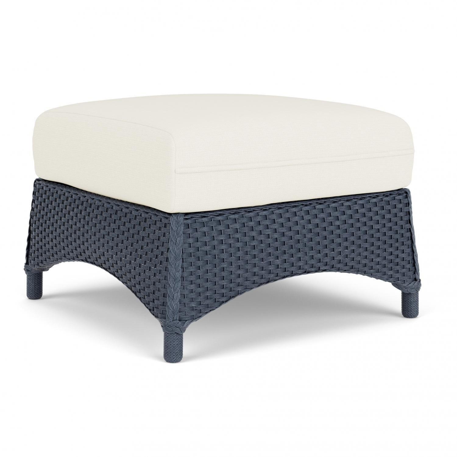 Lloyd Flanders Mandalay Ottoman in Denim Blue Finish with Sailcloth Salt Fabric - Angled thumbnail
