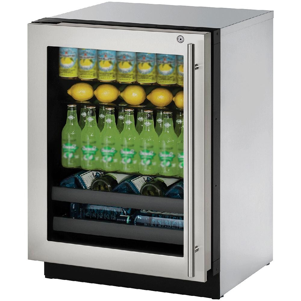 U-Line 24-Inch 4.9 Cu. Ft. Built-In / Freestanding Left Hinge Beverage Center With Lock - Stainless Steel - U-3024BEVS-15B thumbnail