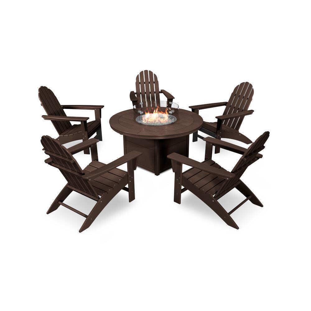 Vineyard 6 Pc Recycled Plastic Fire Pit Seating Set in Mahogany by POLYWOOD