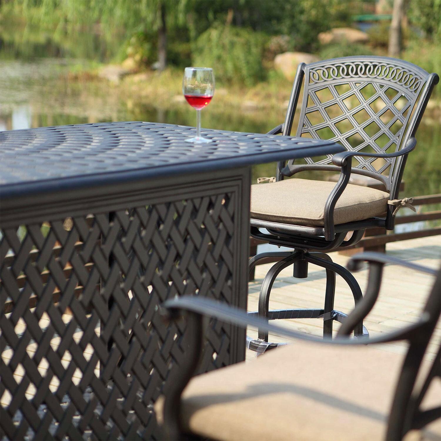 Darlee Sedona 4-Person Patio Party Bar Set - Antique Bronze - Corner - Detail thumbnail