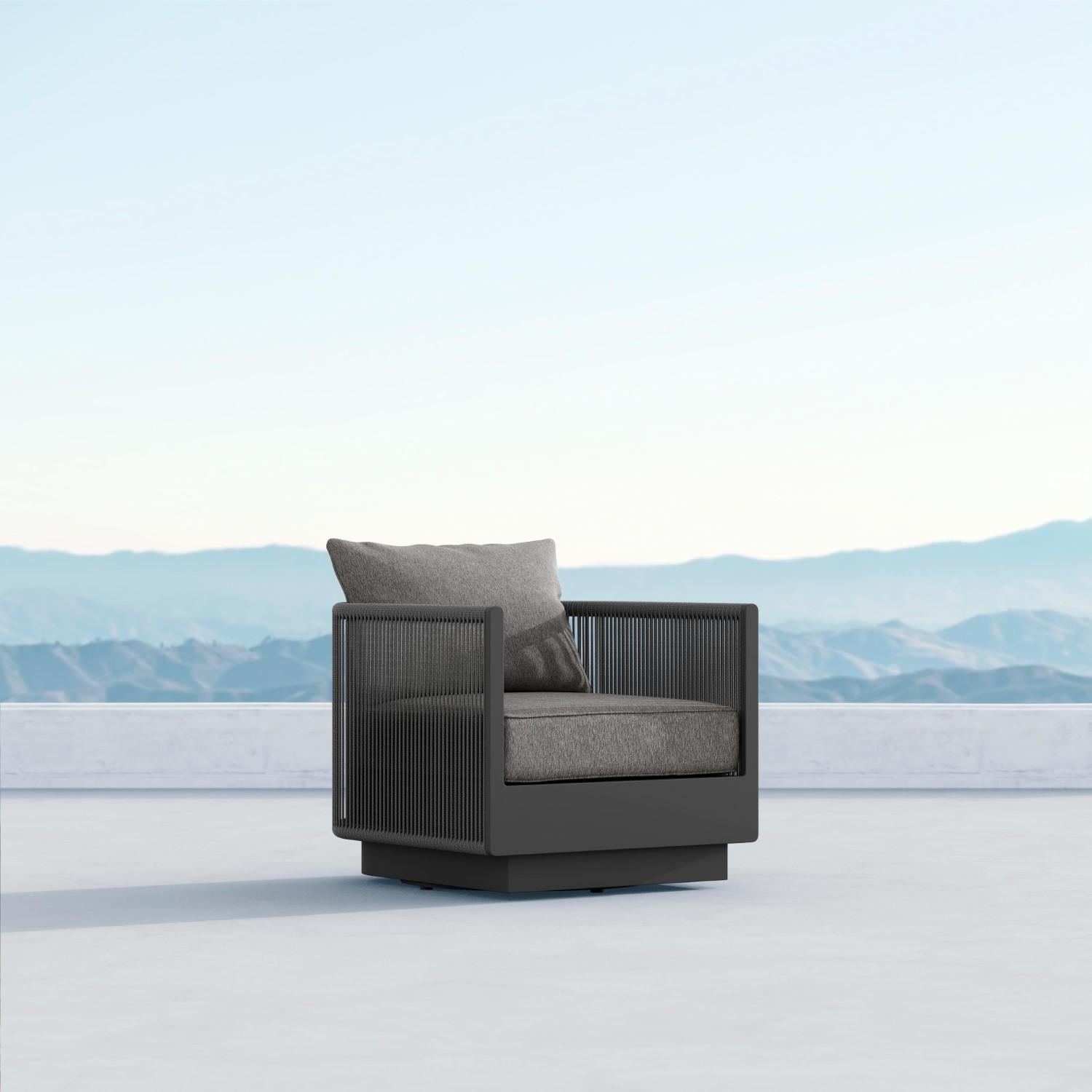 Porto Woven Rope Swivel Club Chair in Ash/Midnight by Azzurro
