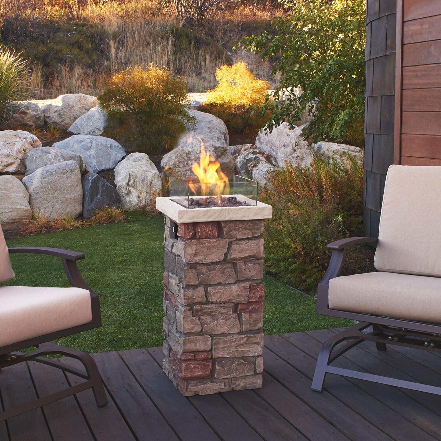 Fire Columns Ultimate Patio Real Flame Stone Sedona Square Fire Column