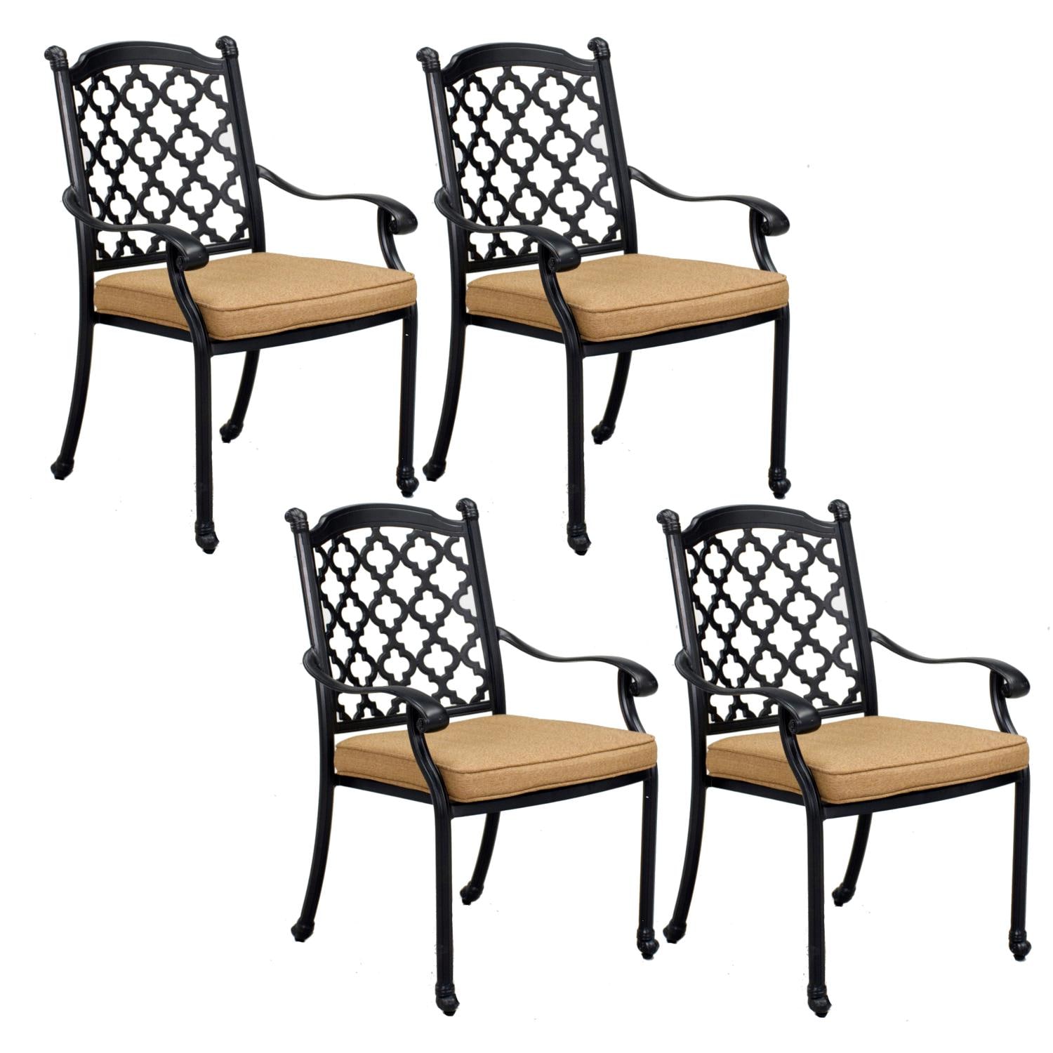 Darlee 201650-1-4 Madison 4 Piece Cast Aluminum Patio Dining Arm Chair Set W/ Sesame Polyester Cushions thumbnail