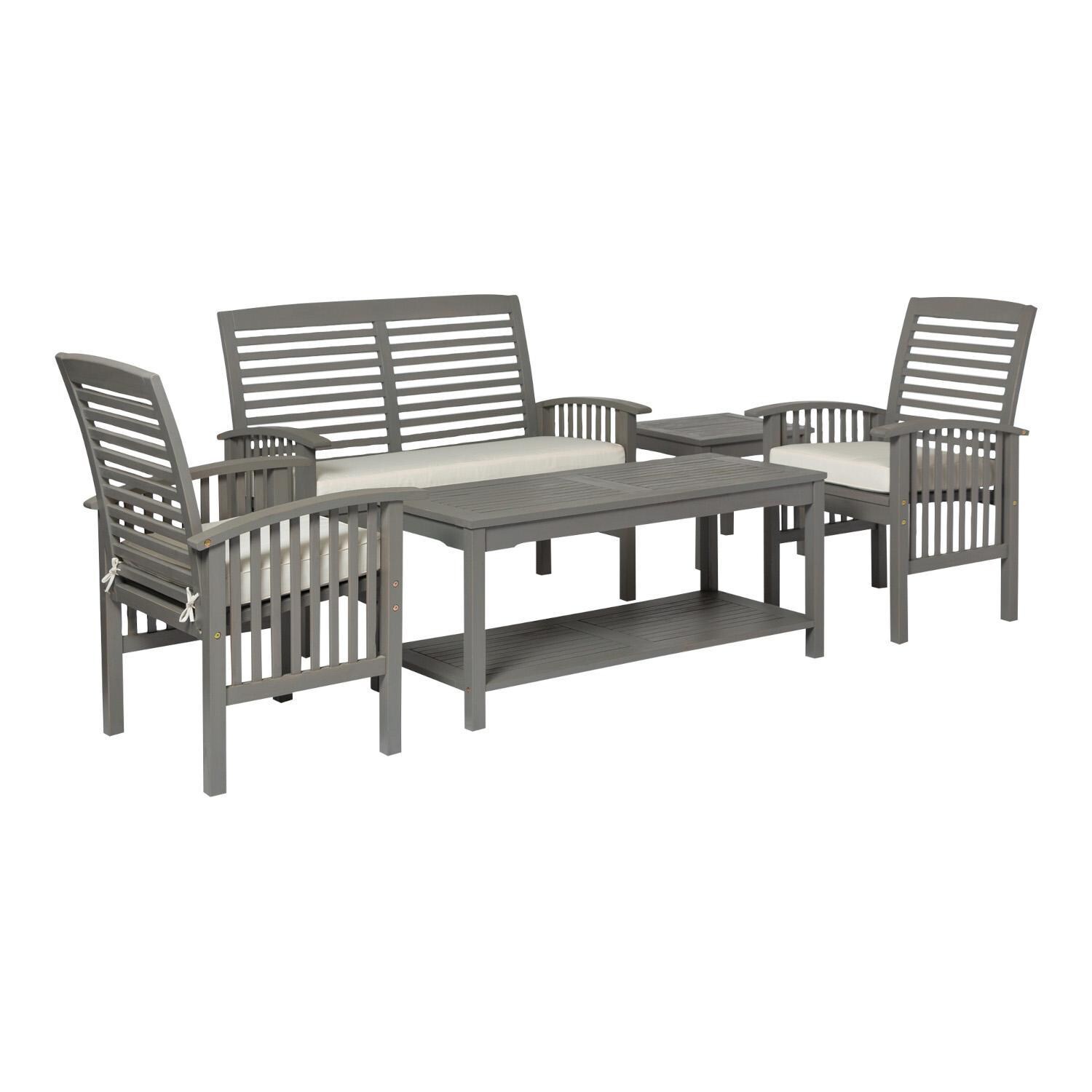 Ultimate Patio 5 Piece Acacia Patio Conversation Set W/ 48 X 24 Inch Rectangular Table - Gray Wash - Angled Right thumbnail