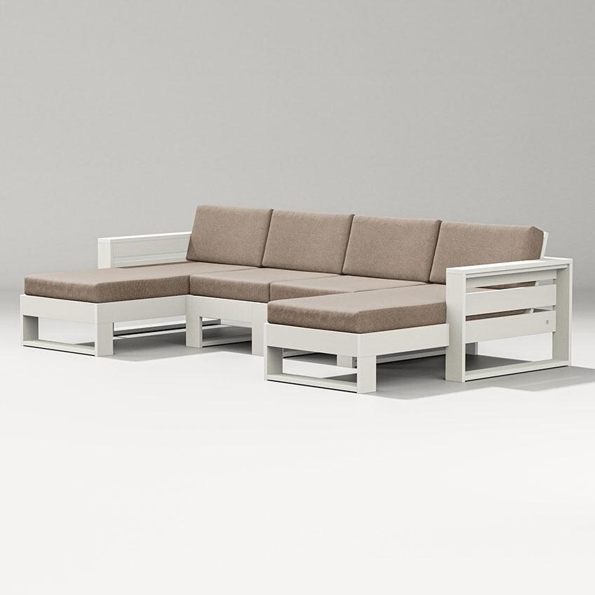 Latitude 4 Person Sectional Sofa w/ Left & Right Chaise in Vintage White/Spiced Burlap By PW Designer Series