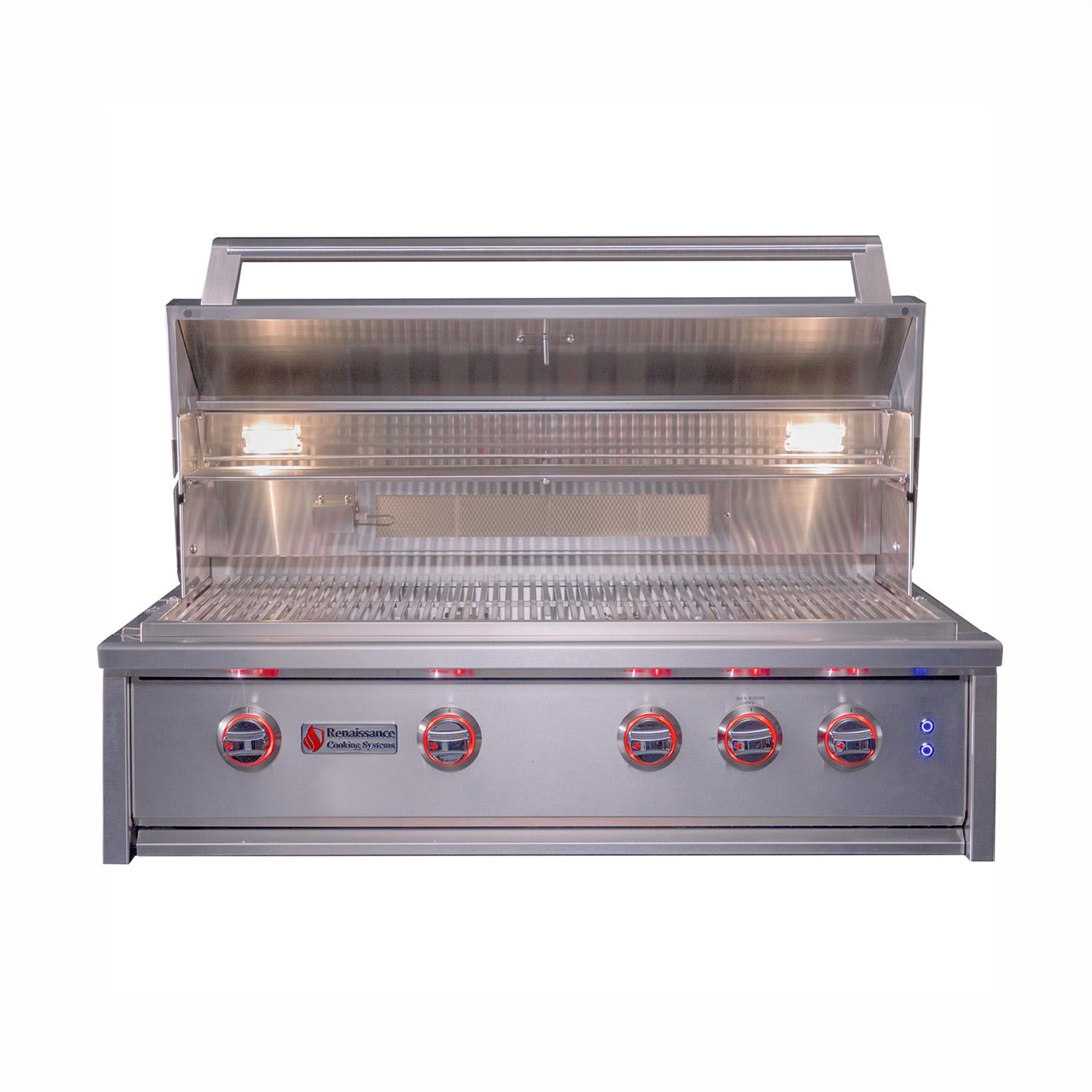 Cutlass Elite 38-in 4 Burner Built-In Natural Gas Grill - Open w/ Knobs On - White Background thumbnail