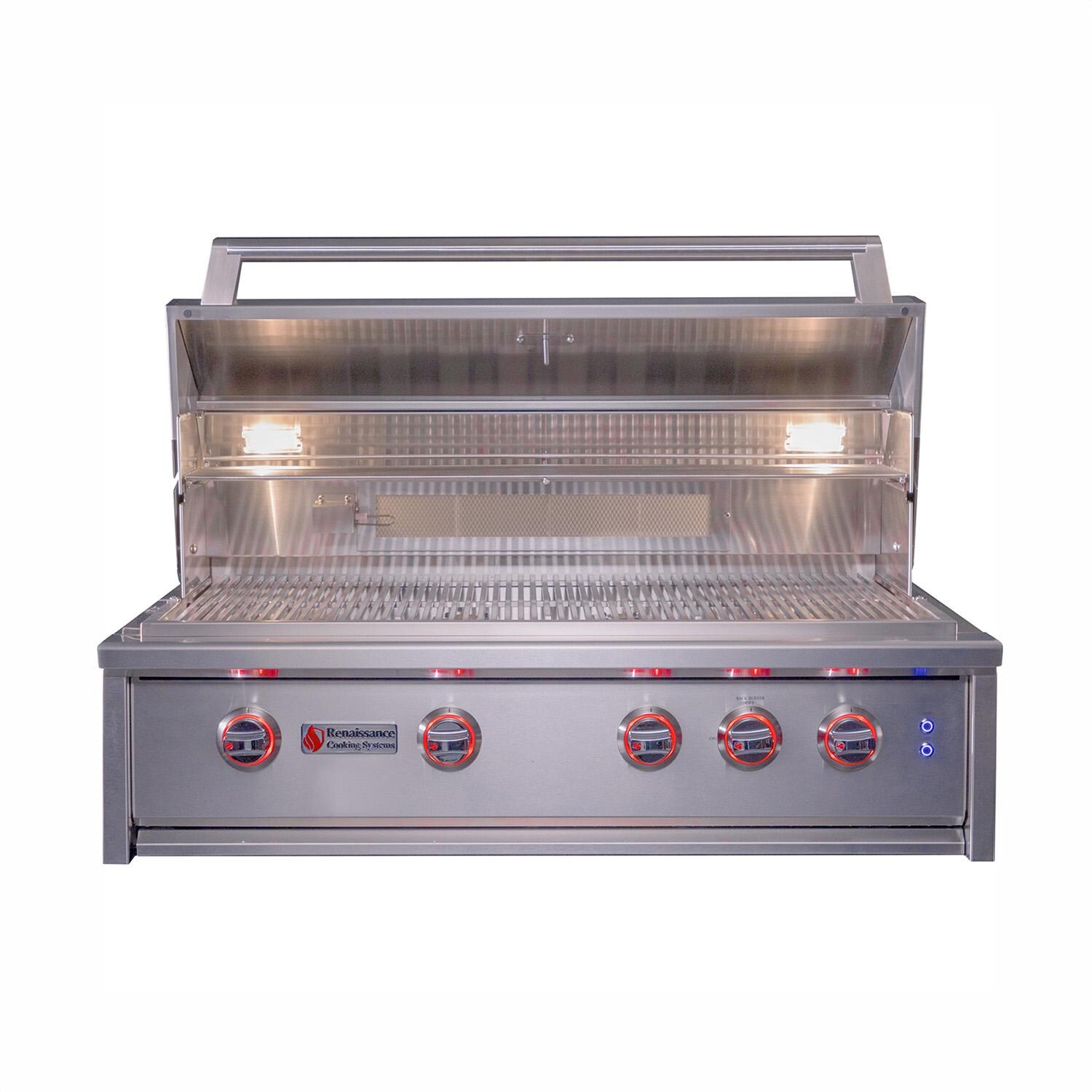 Cutlass Elite 38-in 4 Burner Built-In Natural Gas Grill - Open w/ Knobs On - White Background thumbnail