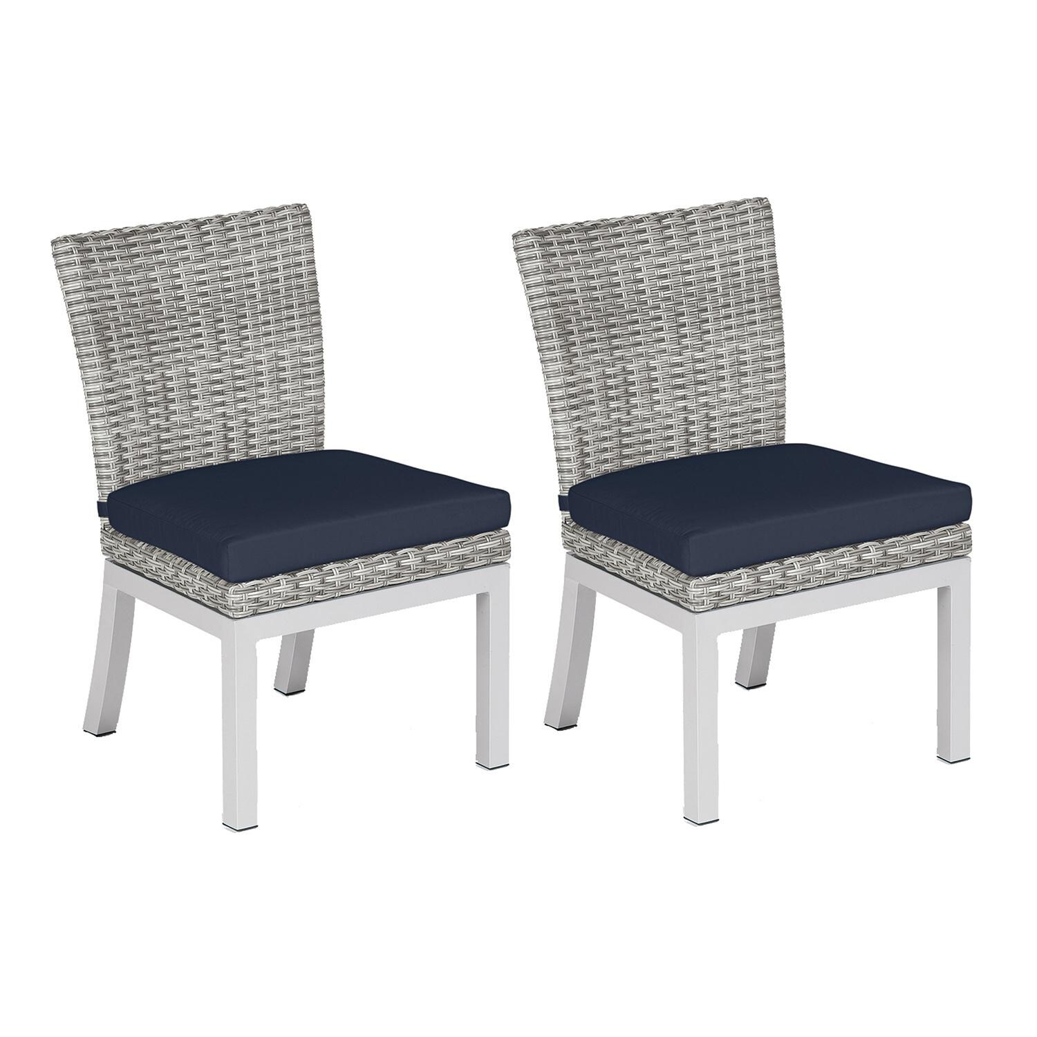 Oxford Garden Argento 2 Pc Wicker Dining Side Chair W/ Midnight Blue in Flint/Argento thumbnail