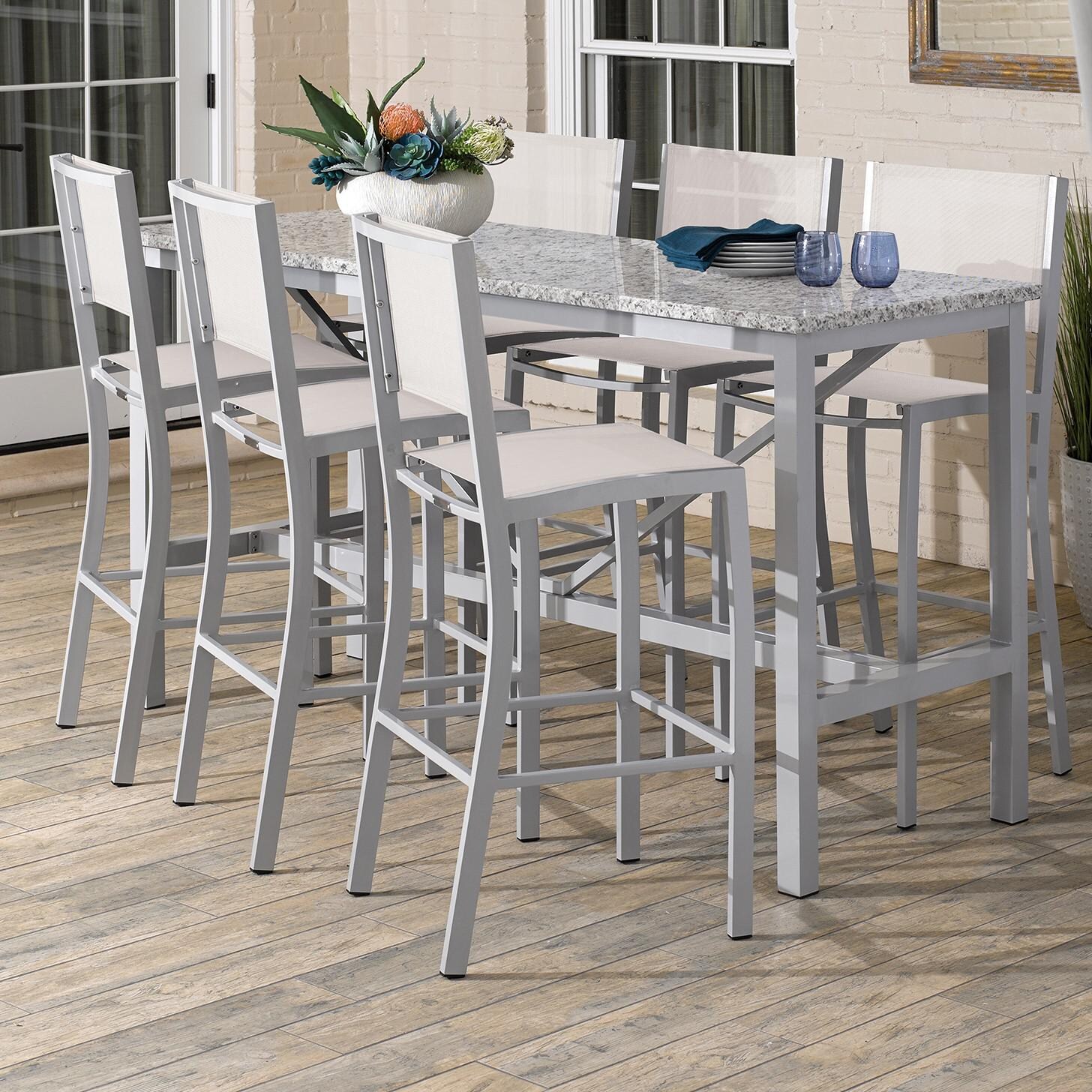 Travira 7 Piece Aluminum Patio Bar Set W/ 72 X 30 Inch Rectangular Lite-Core Ash Table By Oxford Garden - Natural Sling