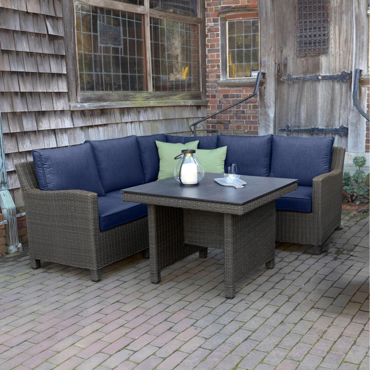 KETTLER Palma 6 Pc Wicker Sectional Set in Rattan/Spectrum Indigo by - 10330C-2100K2SI