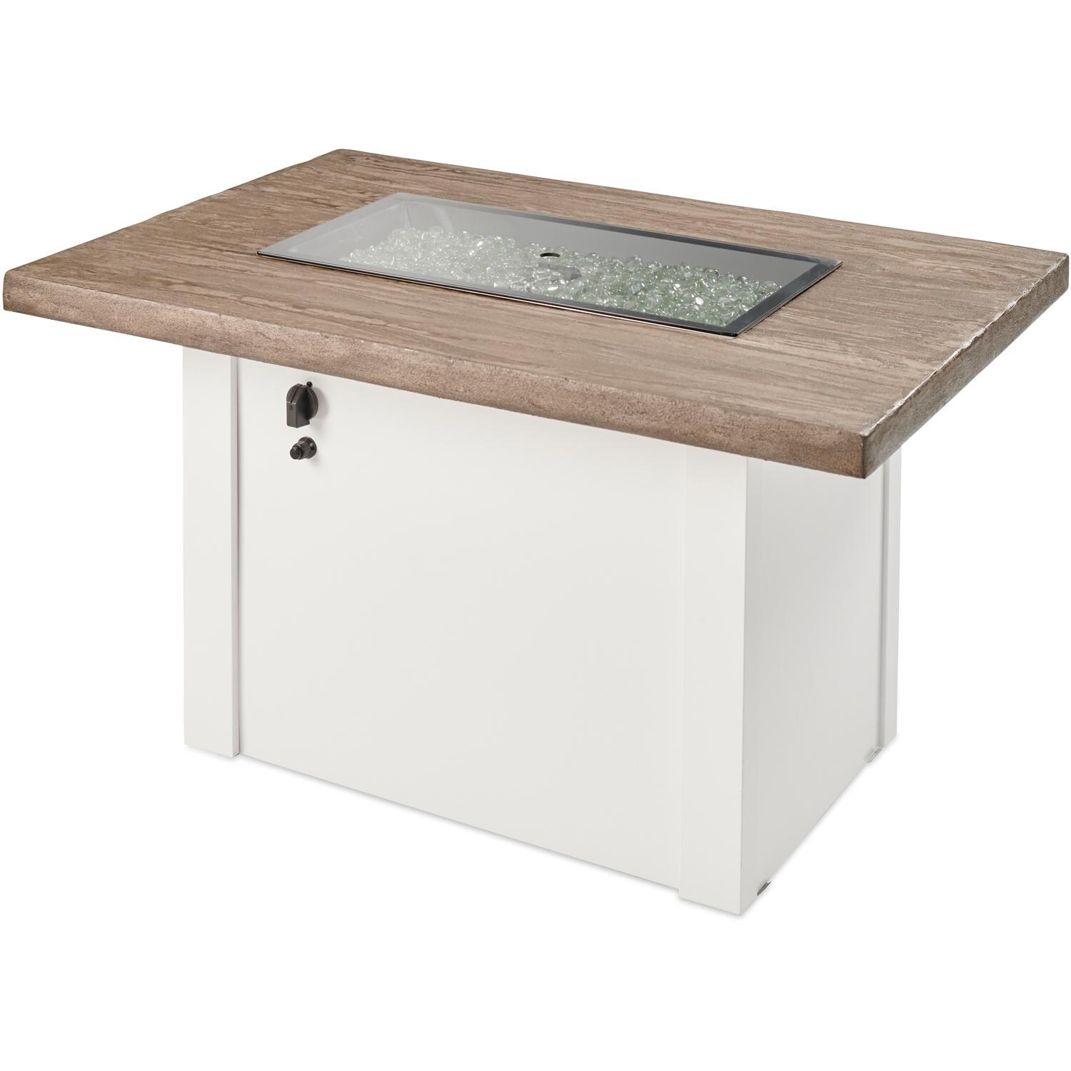 The Outdoor GreatRoom Company Havenwood HVDW-1224-K-NG 44-Inch Rectangular Natural Gas Fire Pit Table with Driftwood Everblend Top and 24-Inch Crystal Fire Burner - Ships As Propane With Conversion Fittings - White - Shown With Burner Cover thumbnail