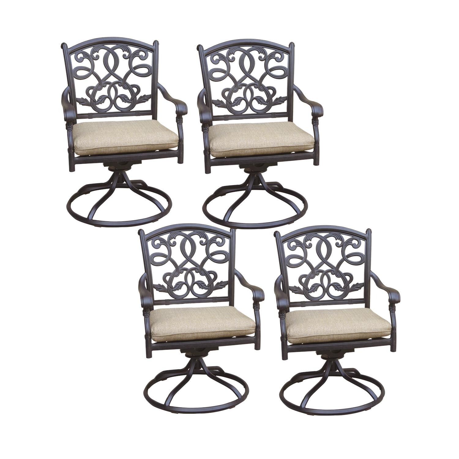 Darlee DL2052-3-4 Santa Monica 4 Piece Cast Aluminum Patio Swivel Rocker Dining Chair Set W/ Sesame Cushions thumbnail