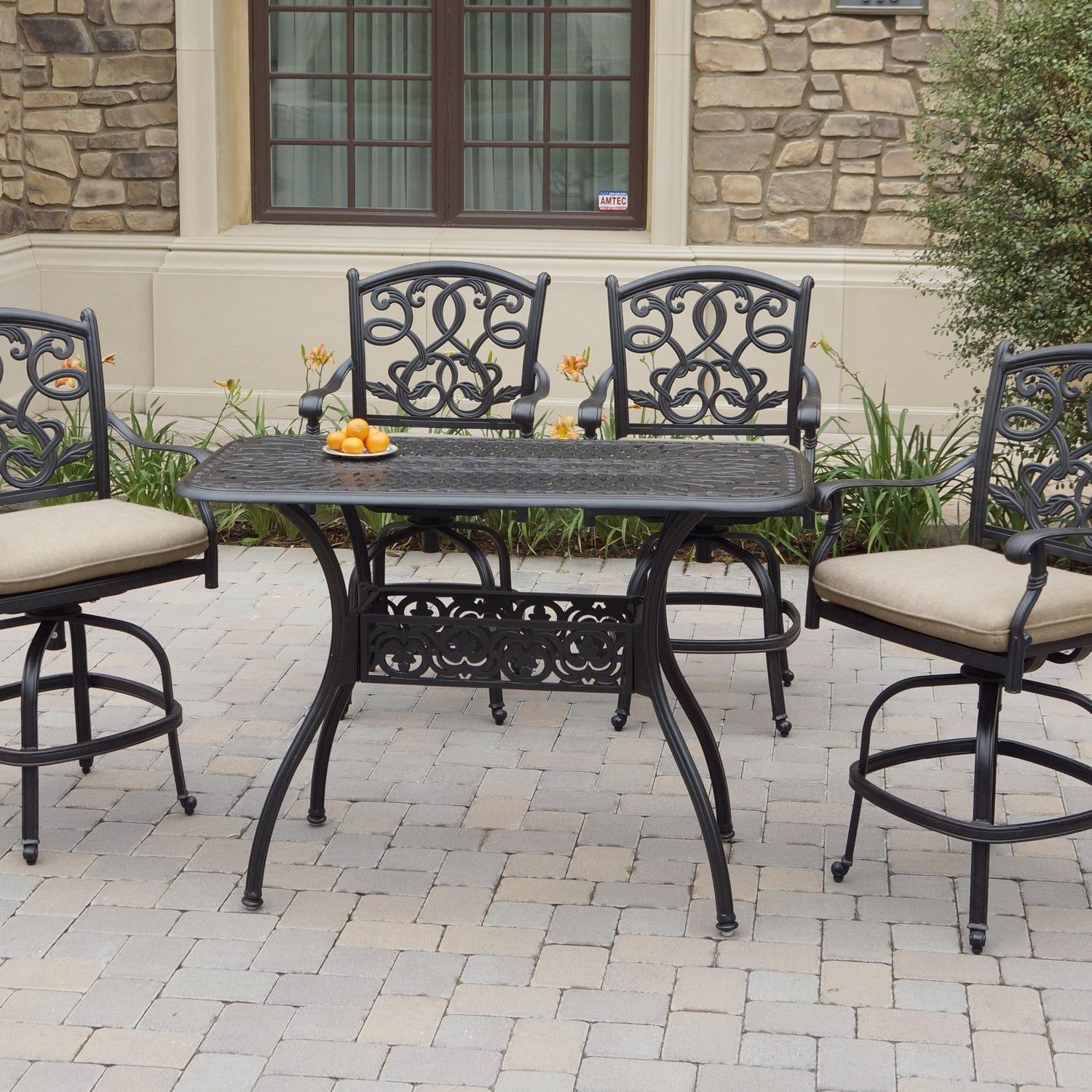 Darlee Santa Monica 5 Pc Cast Aluminum Counter Height Bar Set w/ 52 X 26 Inch Series 60 Table in Antique Bronze/Beige Canvas by - B/DL2052-5PC-60CB