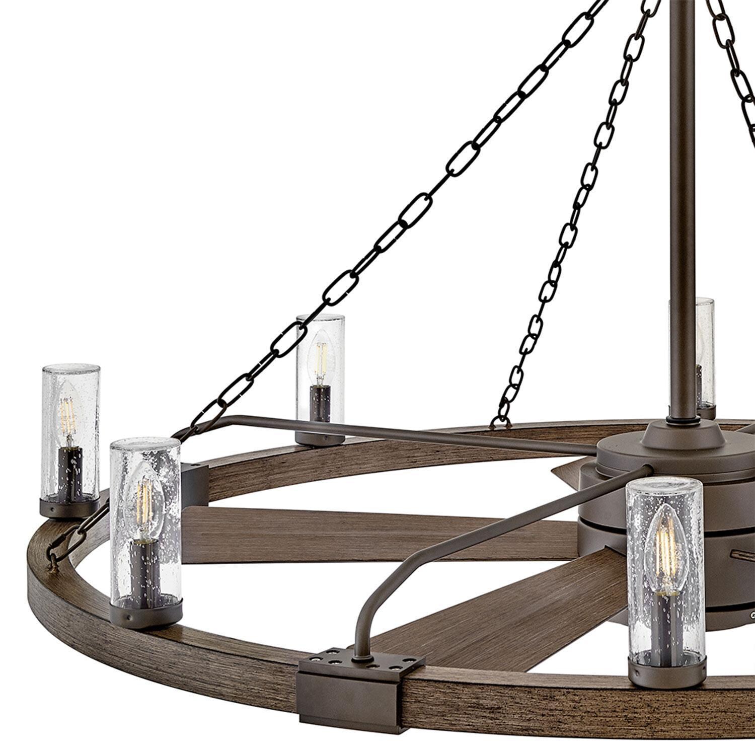 Hinkley Lighting 906144FMM-LWD Sawyer 52-in Indoor / Outdoor Smart Fandelier w/ 44-in Fan & LED Lighting - Metallic Matte Bronze - Rustic & Metal Chandelier w/ Glass Shades - Detail thumbnail