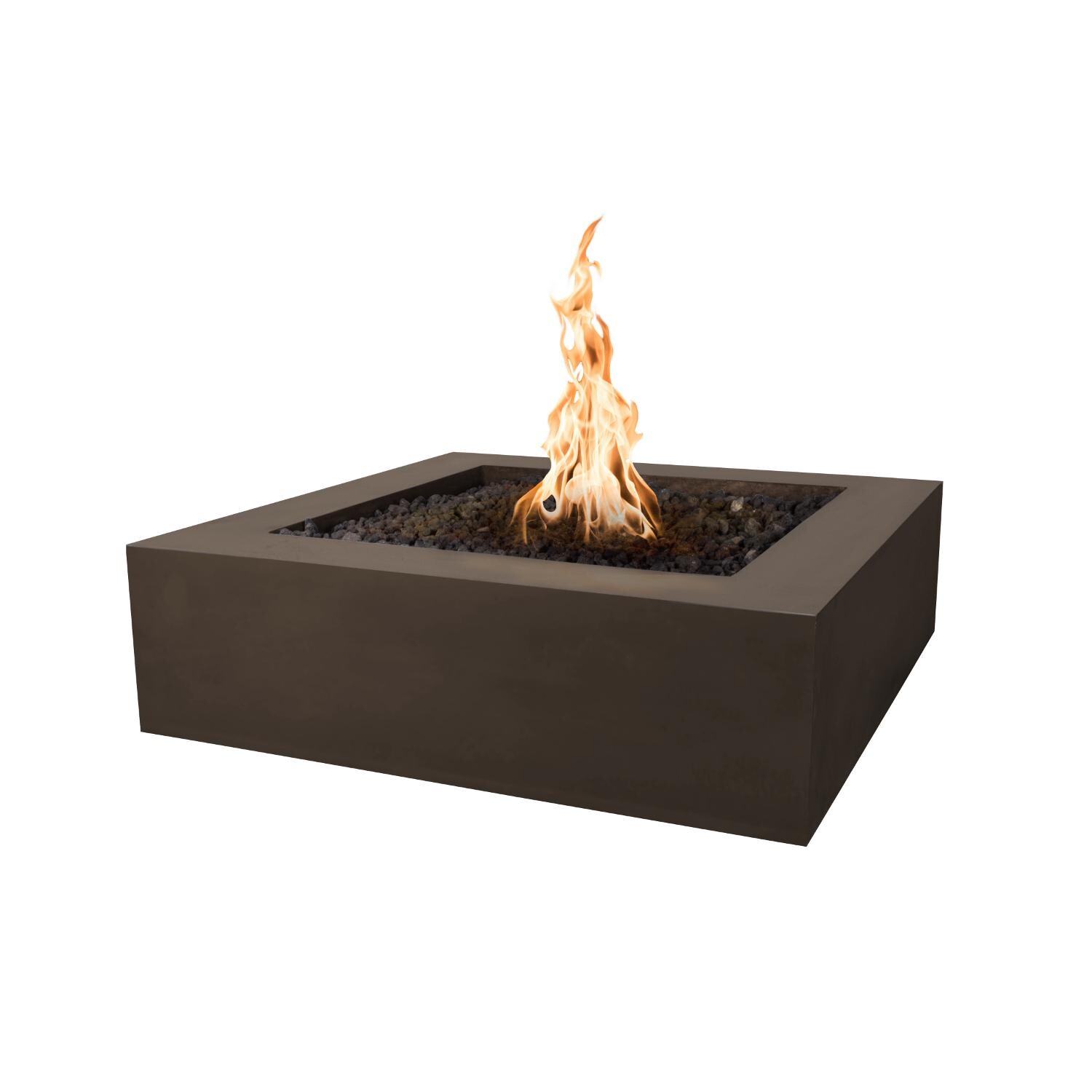 Quad 42 Inch Square GFRC Propane Fire Pit w/ Glow Plug in Chocolate by The Outdoor Plus