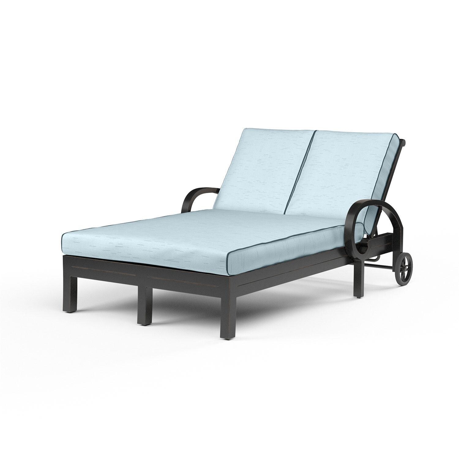 Monterey Aluminum Patio Double Chaise Lounge in Canvas Skyline w/ Self Welt By Sunset West - Display - White Background thumbnail