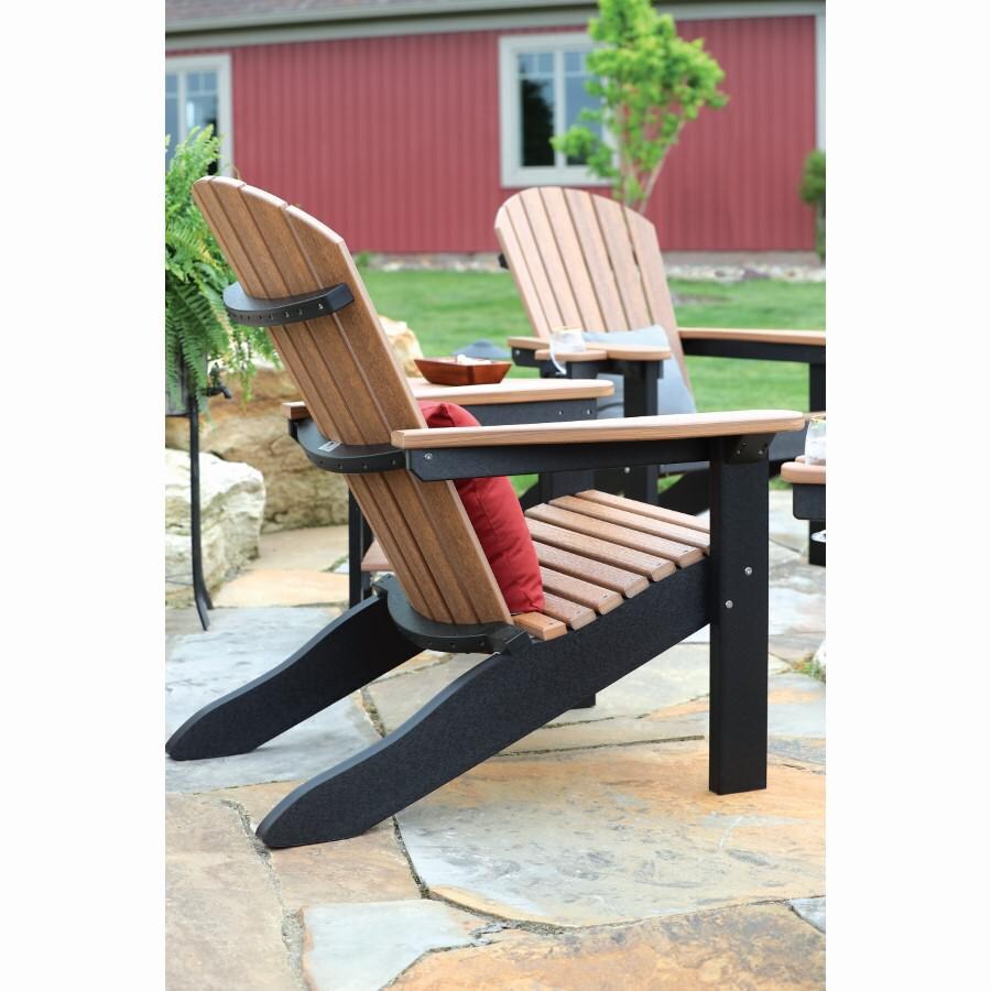 Berlin Gardens Comfo Back Stationary Adirondack Chair - Weatherwood on Chocolate Brown - Lifestyle - Shown on Patio From Side in Alternate Color thumbnail