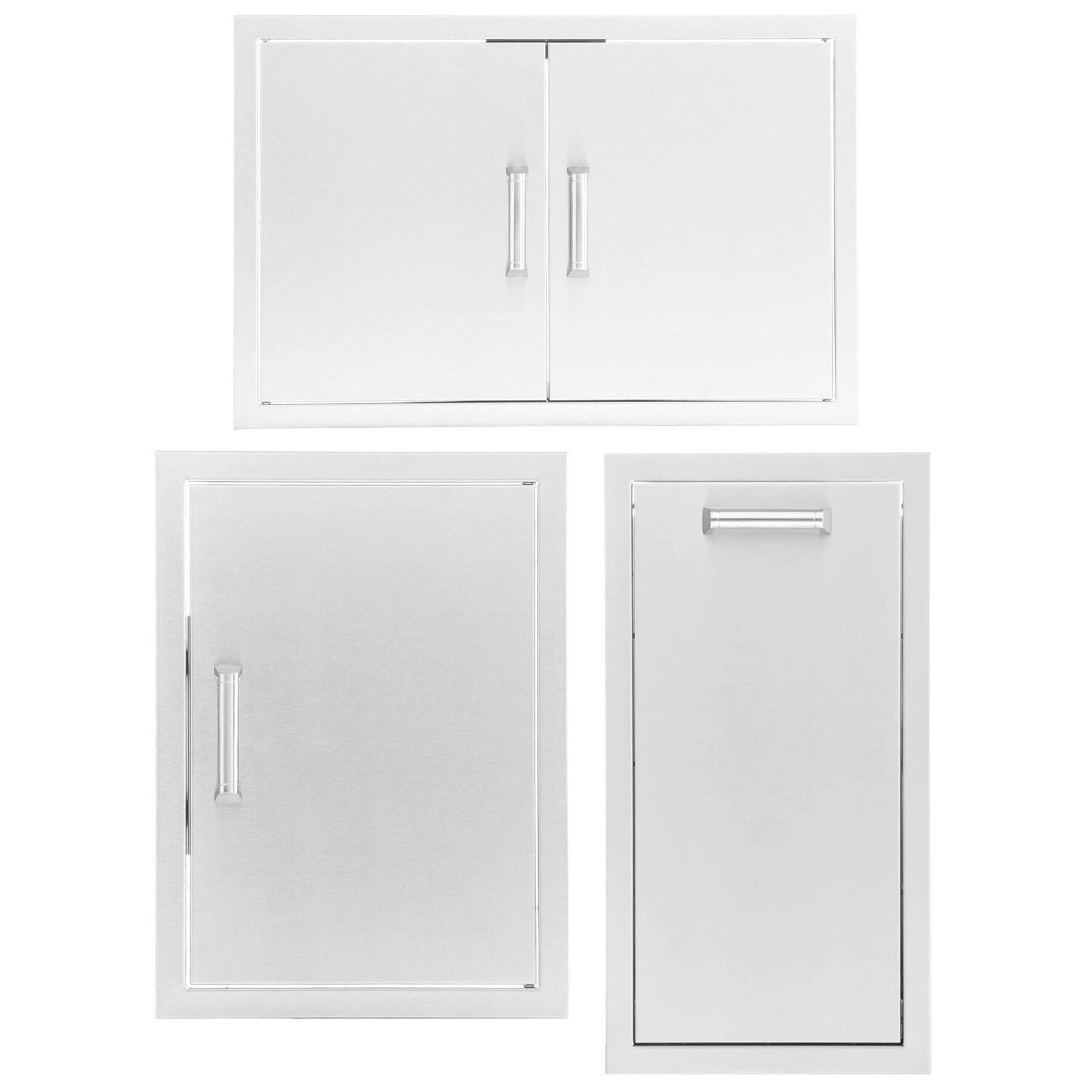 3 Pc 25-in Contempo/Traditional Double Access Door, Single Access Door, & Narrow Trash Bin Outdoor Kitchen Storage Package by BBQGuys Signature