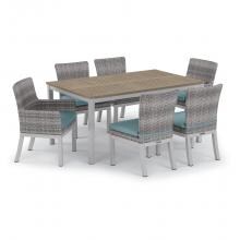 Argento 7 Piece Wicker Patio Dining Set W/ 63 X 40 Inch Rectangular Tekwood Vintage Table & Ice Blue Cushions By Oxford Garden