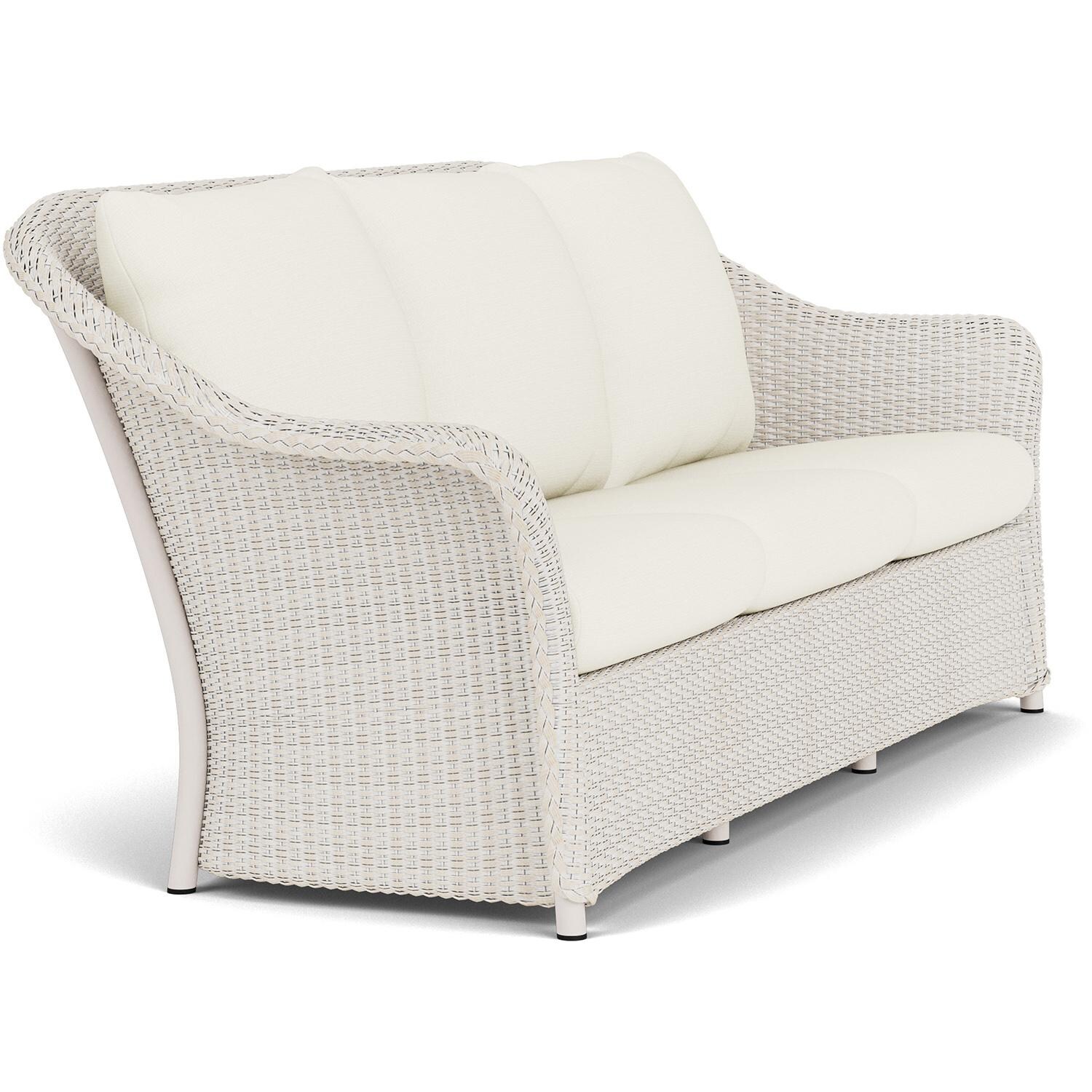 Lloyd Flanders Weekend Retreat Sofa in Antique White Finish W/ Sailcloth Salt Fabric - Angled thumbnail