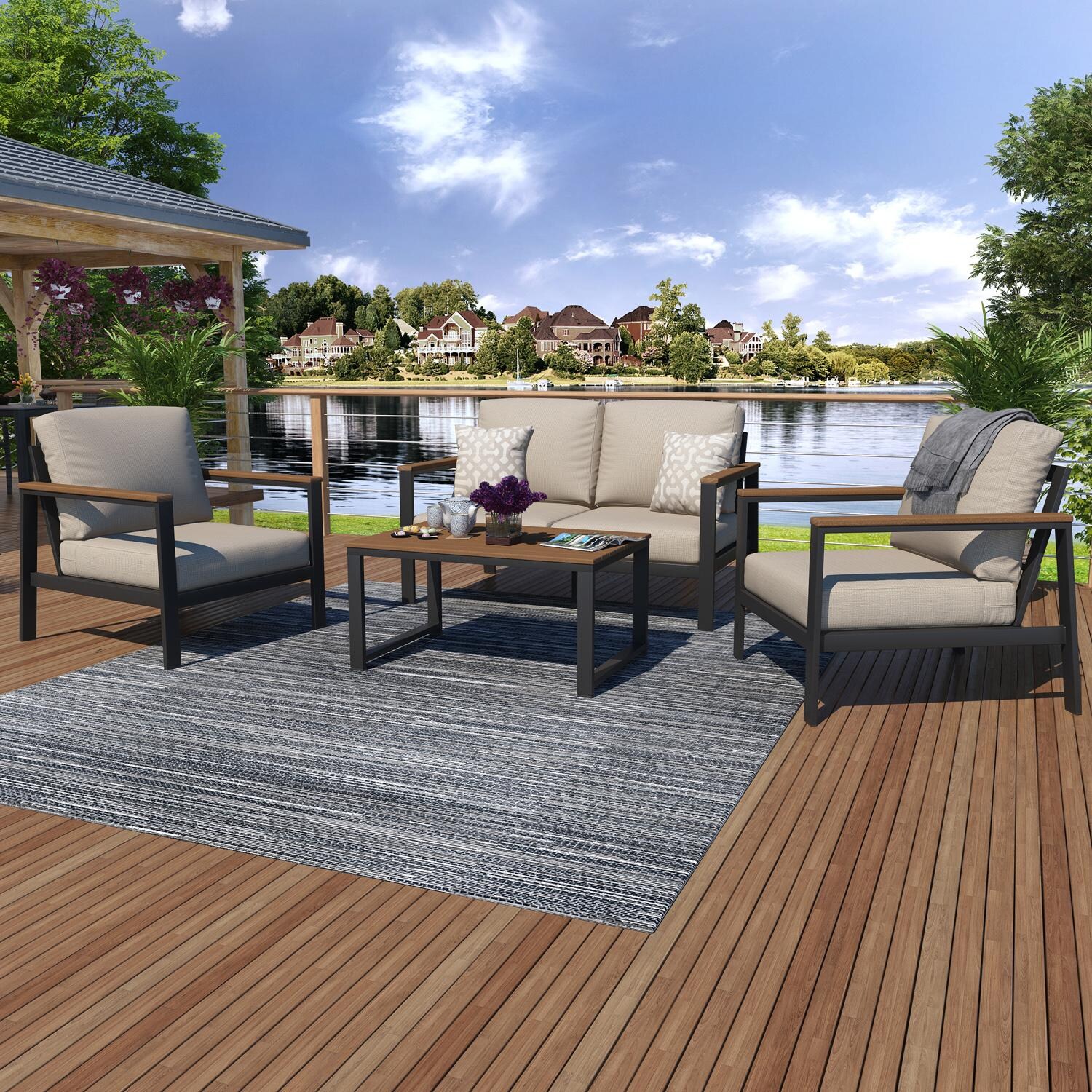 Lakeview NC6400TANGARM-6PC-EA Oasis Bay 6 Pc Aluminum Seating Set in Brown/Echo Ash - Set - Lifestyle thumbnail