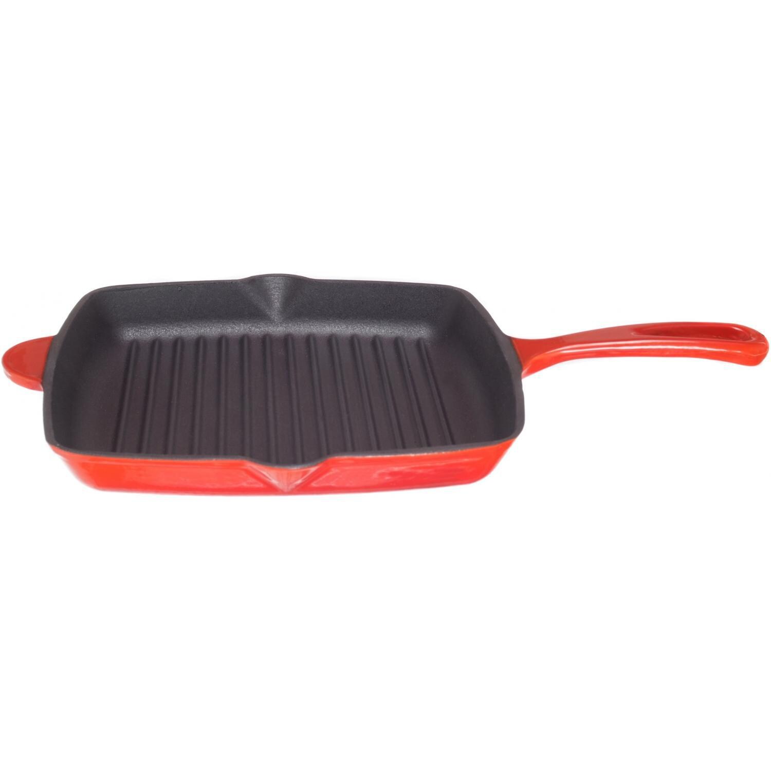 Cajun Classic 10Inch Enamel Cast Iron Grill Pan Red/Black
