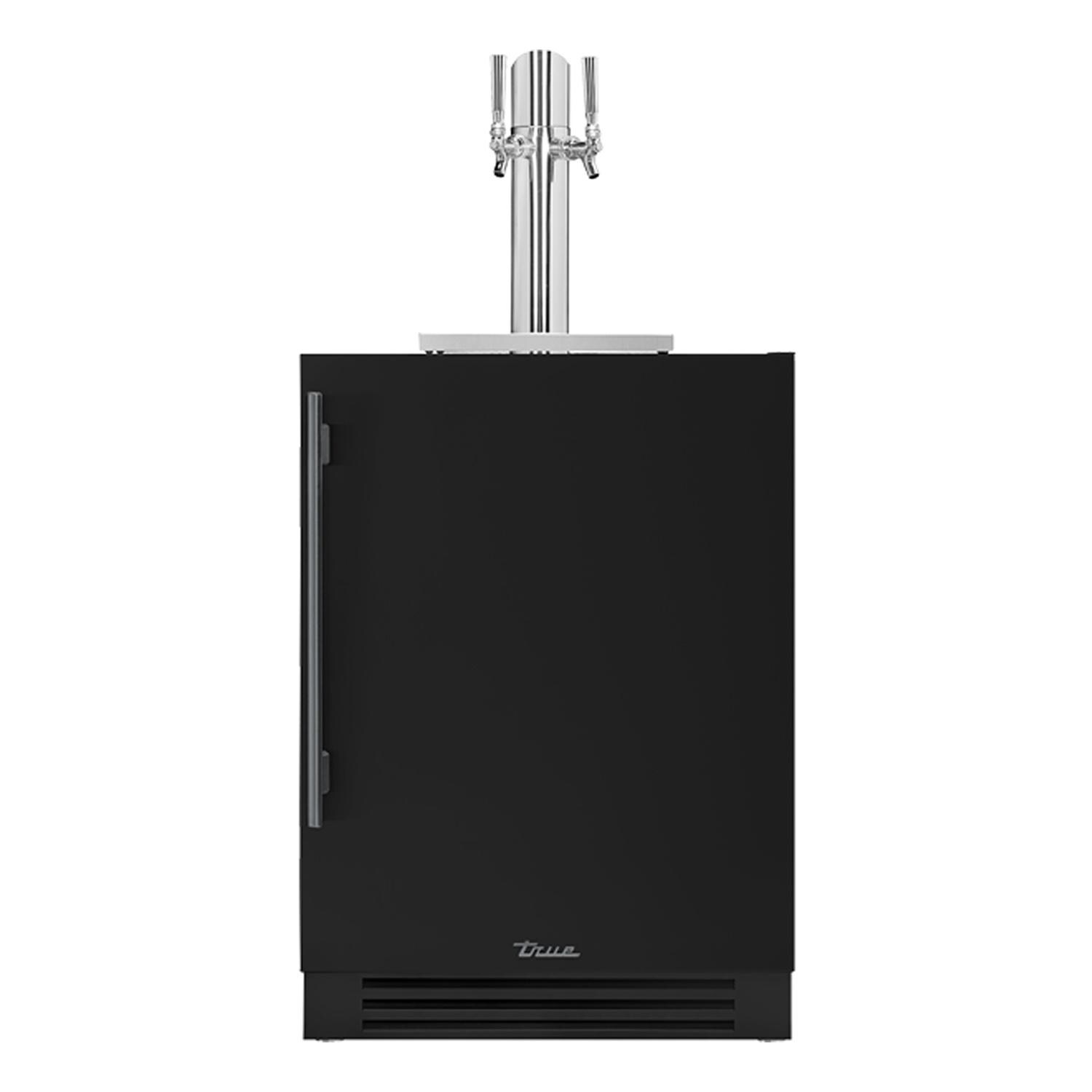 True 24 Inch Right Hinge Outdoor Dual Tap Beverage Dispenser - Matte Black w/ Pewter Handle - TUR-24DD-R-OP-C~DSK-027-H05